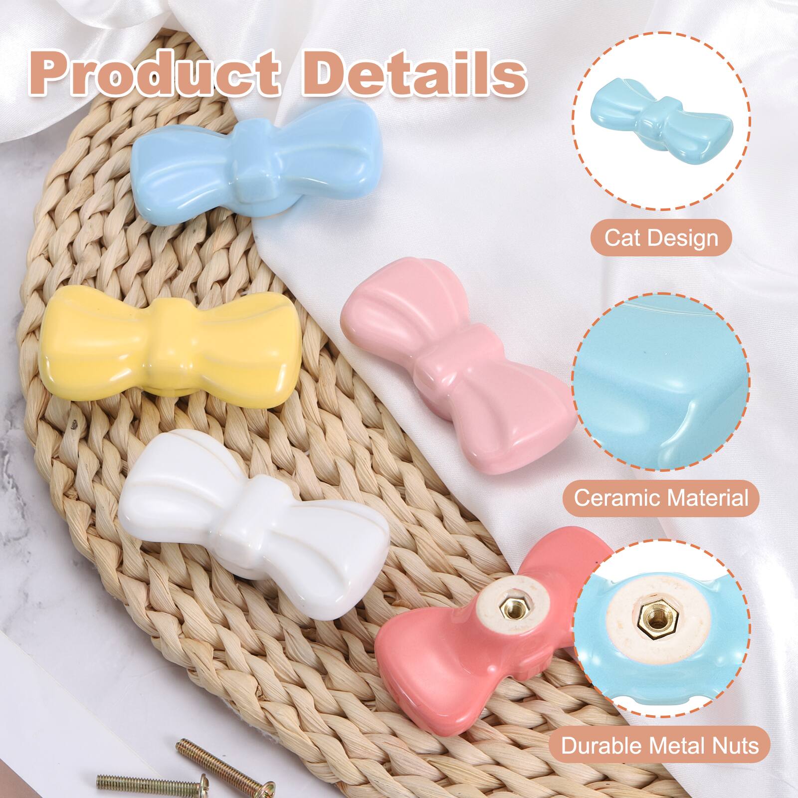 Product Details  
Cat Design  
Ceramic Material  
Durable Metal Nuts