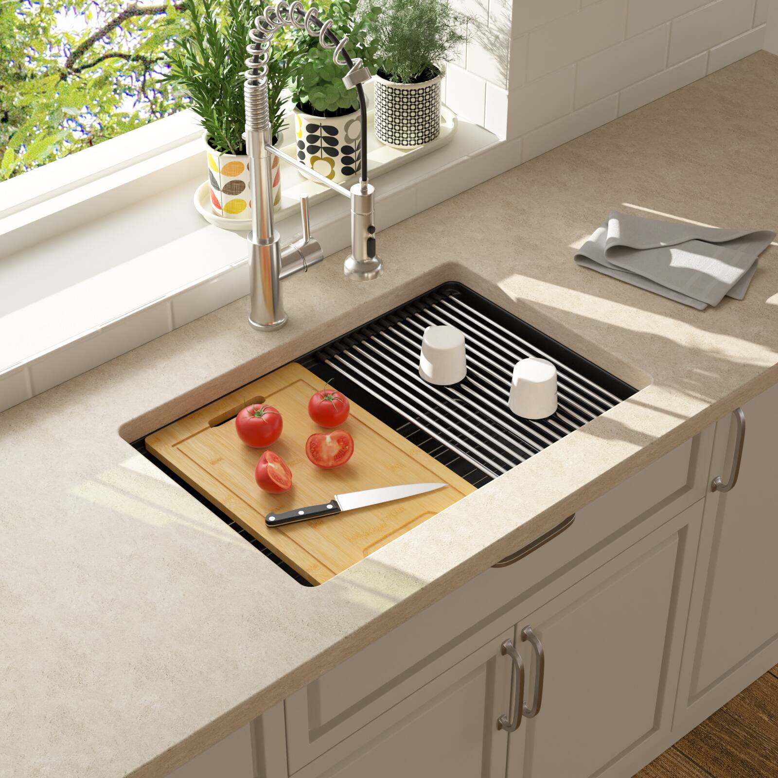 Left. Lordear - 28x19x10 Inch Black Granite Composite Undermount kitchen Sink Single Bowl Quartz Workstation kitchen Sink - Black.