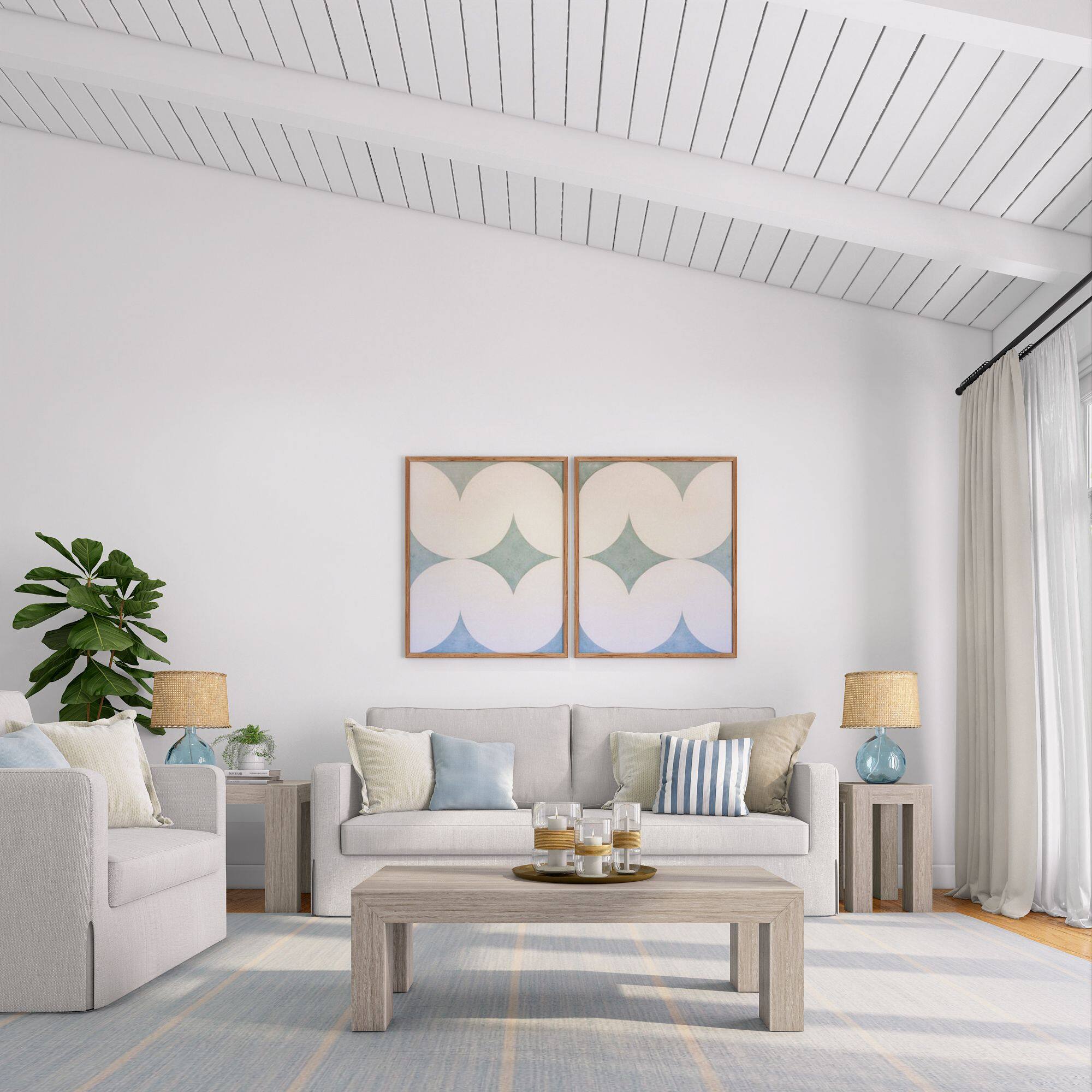 Alt View 4. Plank+Beam - Modern Rectangular Coffee Table (48in x 24in / 1220mm x 610mm), Seashell Wirebrush - Seashell Wirebrush.