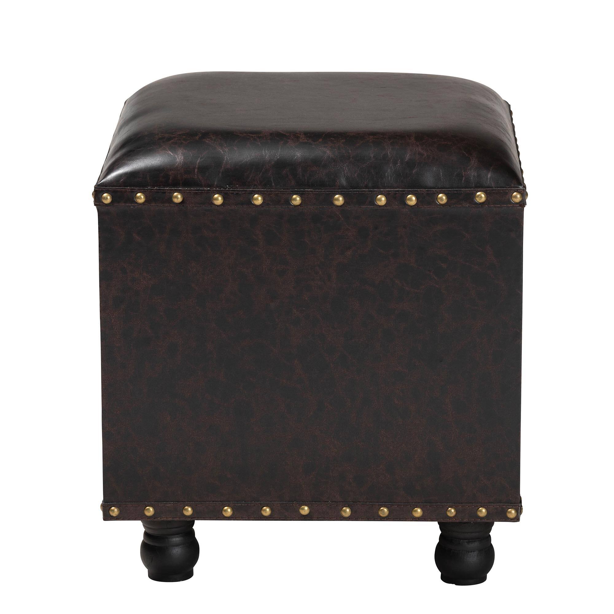 Alt View 1. Baxton Studio - Charlier Rustic Antique Inspired Faux Leather Upholstered Wood Storage Ottoman with Book Spine Drawer - Dark Brown.