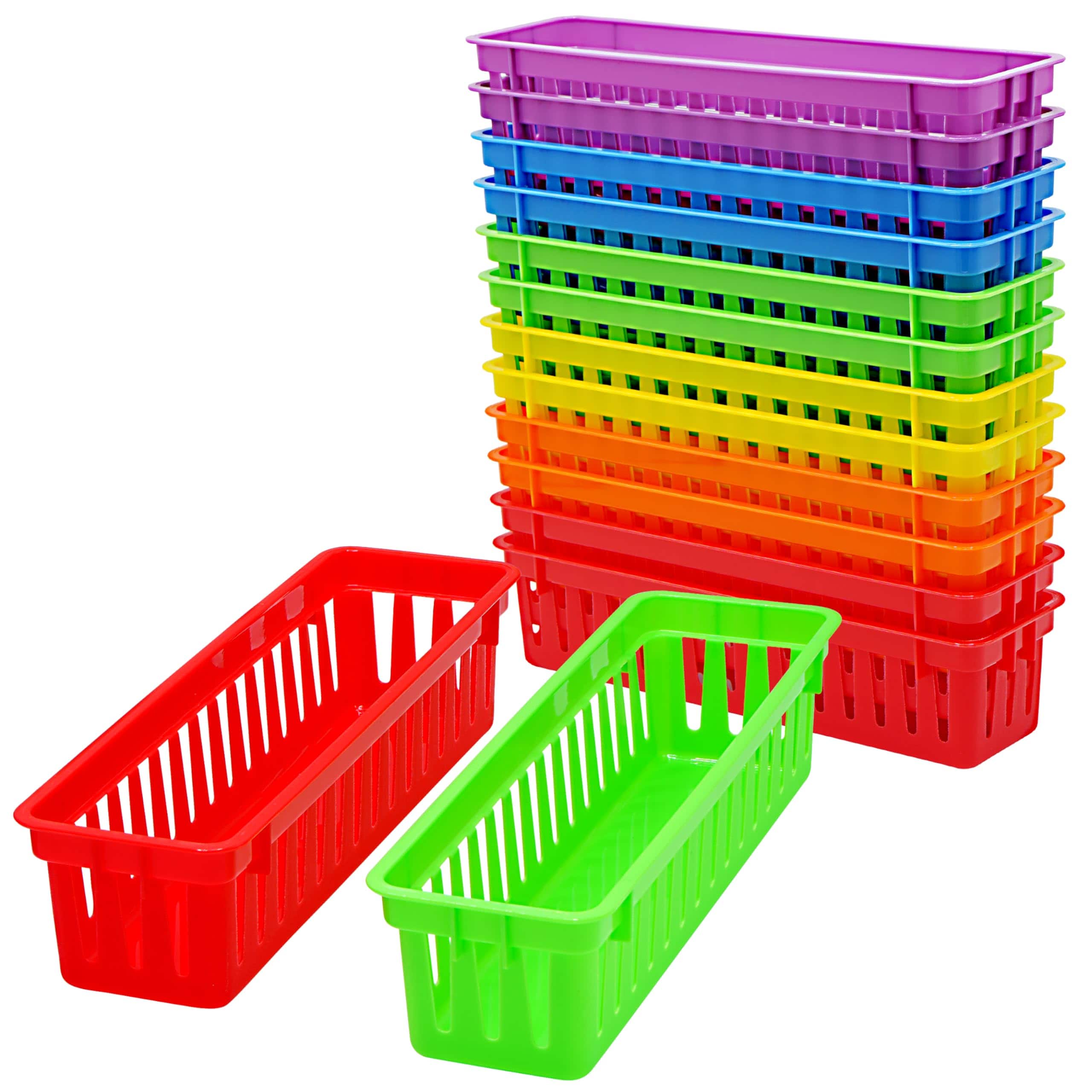 Vulpecula Spade - 12 Pack Pencil Holder for Kids Desk, Colorful Plastic Pen Baskets Tray for Organizing Classroom Supplies, Plastic Caddy
