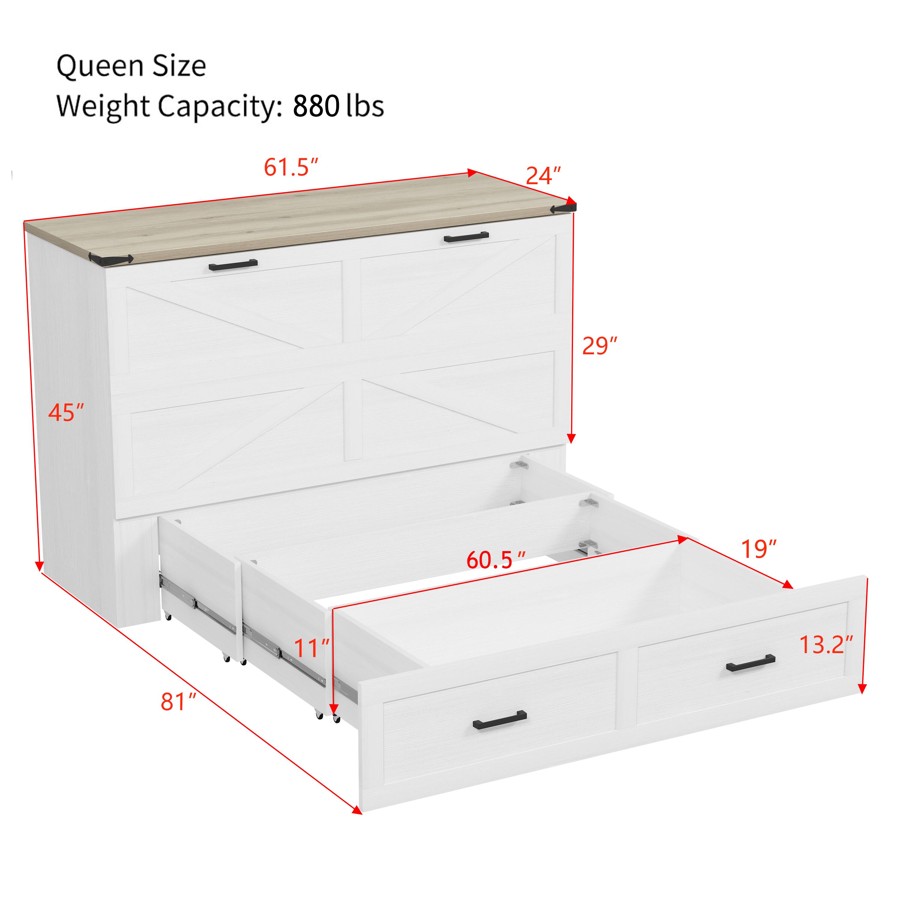 Queen Size  
Weight Capacity: 880 lbs  
61.5" x 24" x 29" x 45" x 60.5" x 19" x 11" x 13.2" x 81"