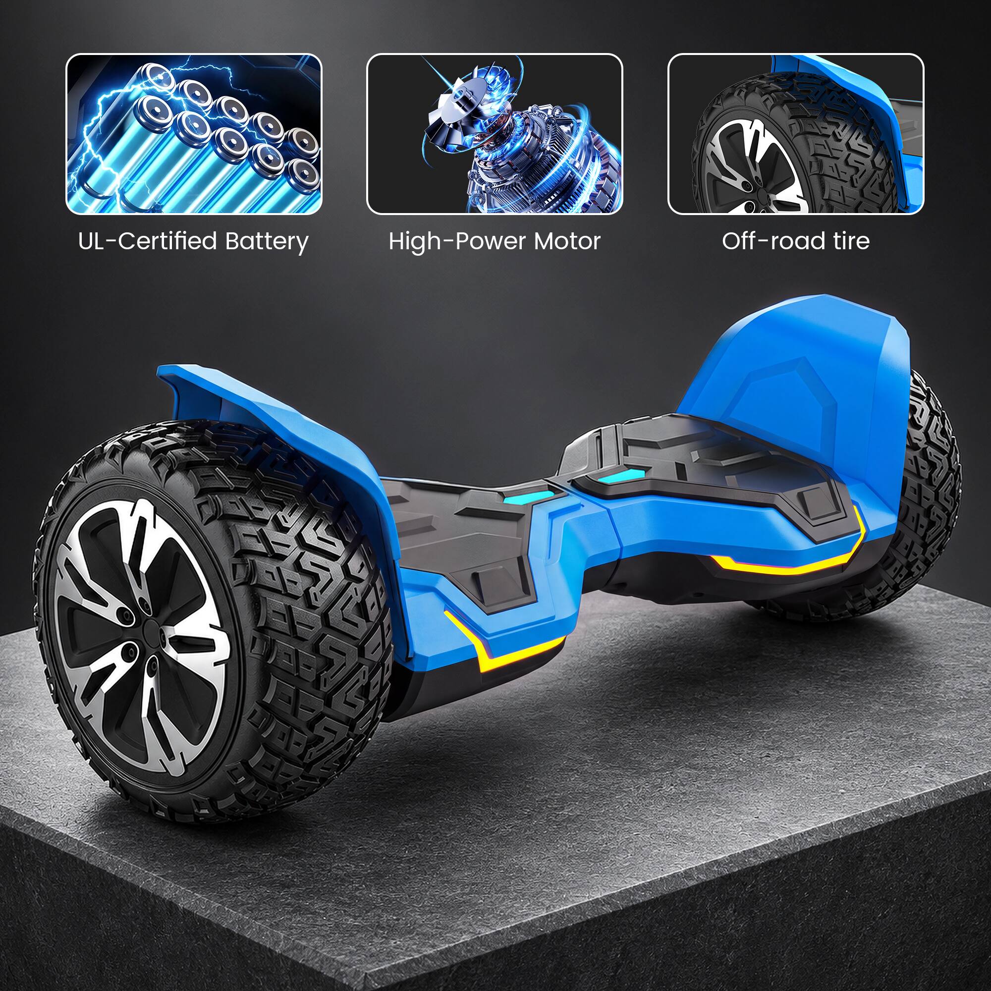 UL-Certified Battery  
High-Power Motor  
Off-road tire