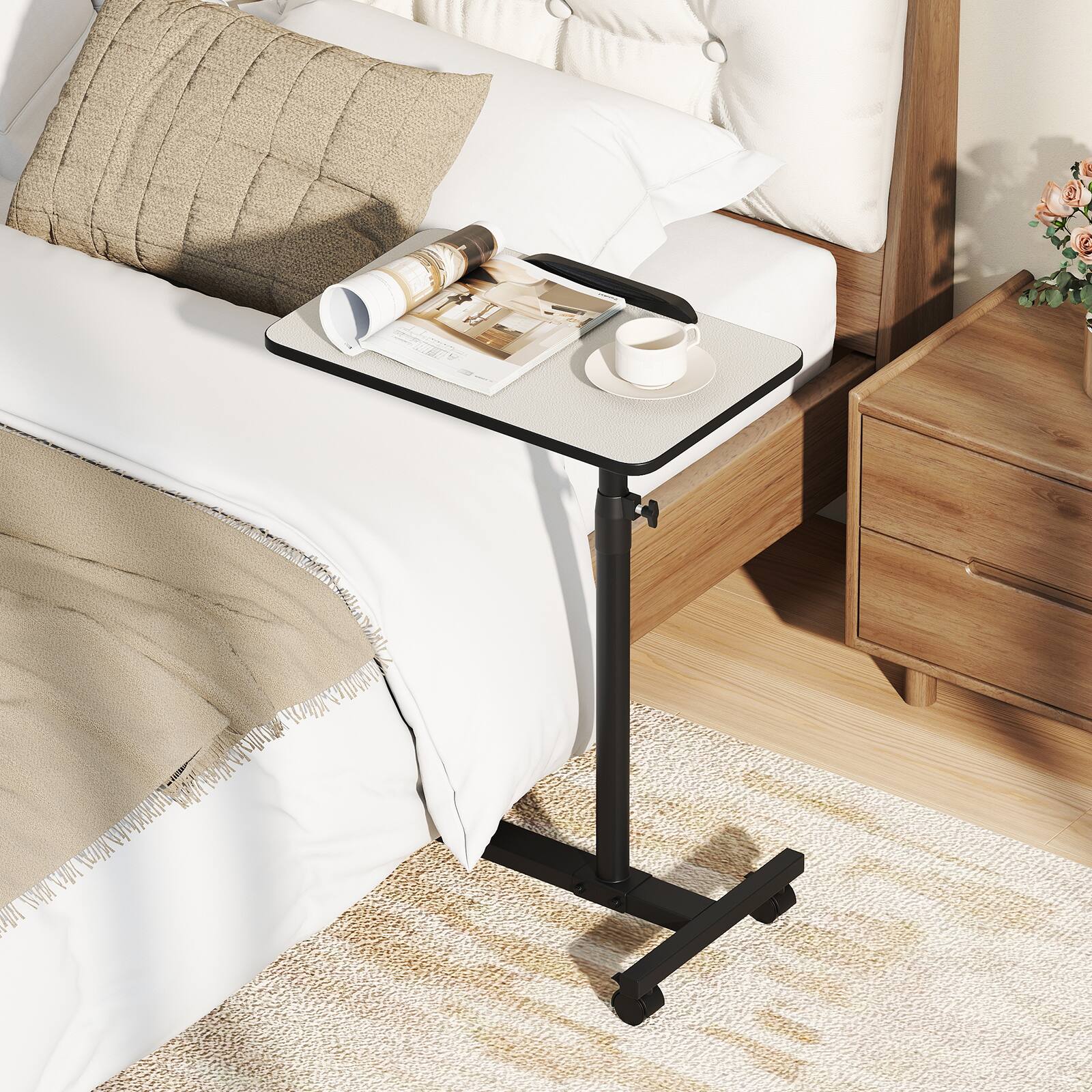 Alt View 1. Costway - Costway Overbed Rolling Table Over Bed Laptop Tray Tilting Top - Gray.