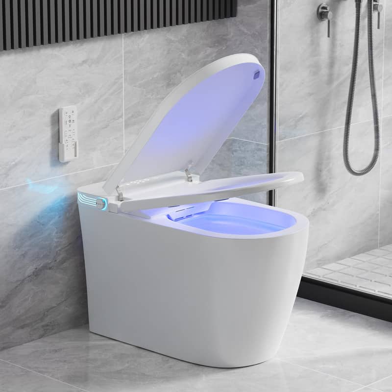 Front. Vipbear - Vipbear Smart Toilet with Bidet Built in, Elongated Toilet with Heated Seat, Dryer, Auto-Lift Lid, Electric Tankless - White.