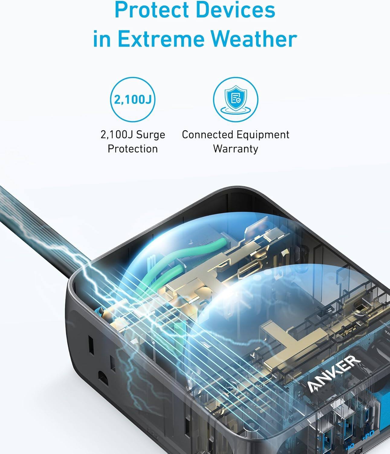 Protect Devices in Extreme Weather

2,100J Surge Protection

Connected Equipment Warranty

ANKER