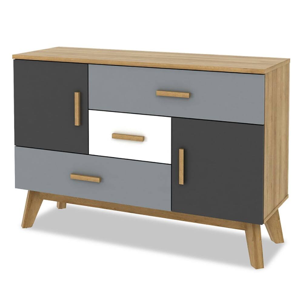 Back. Pefilos - Free-standing Storage Floor Cabinet with 2 Doors and 3 Drawers, Organizer Hallway Entryway Cabinet for Living Room - Gray.
