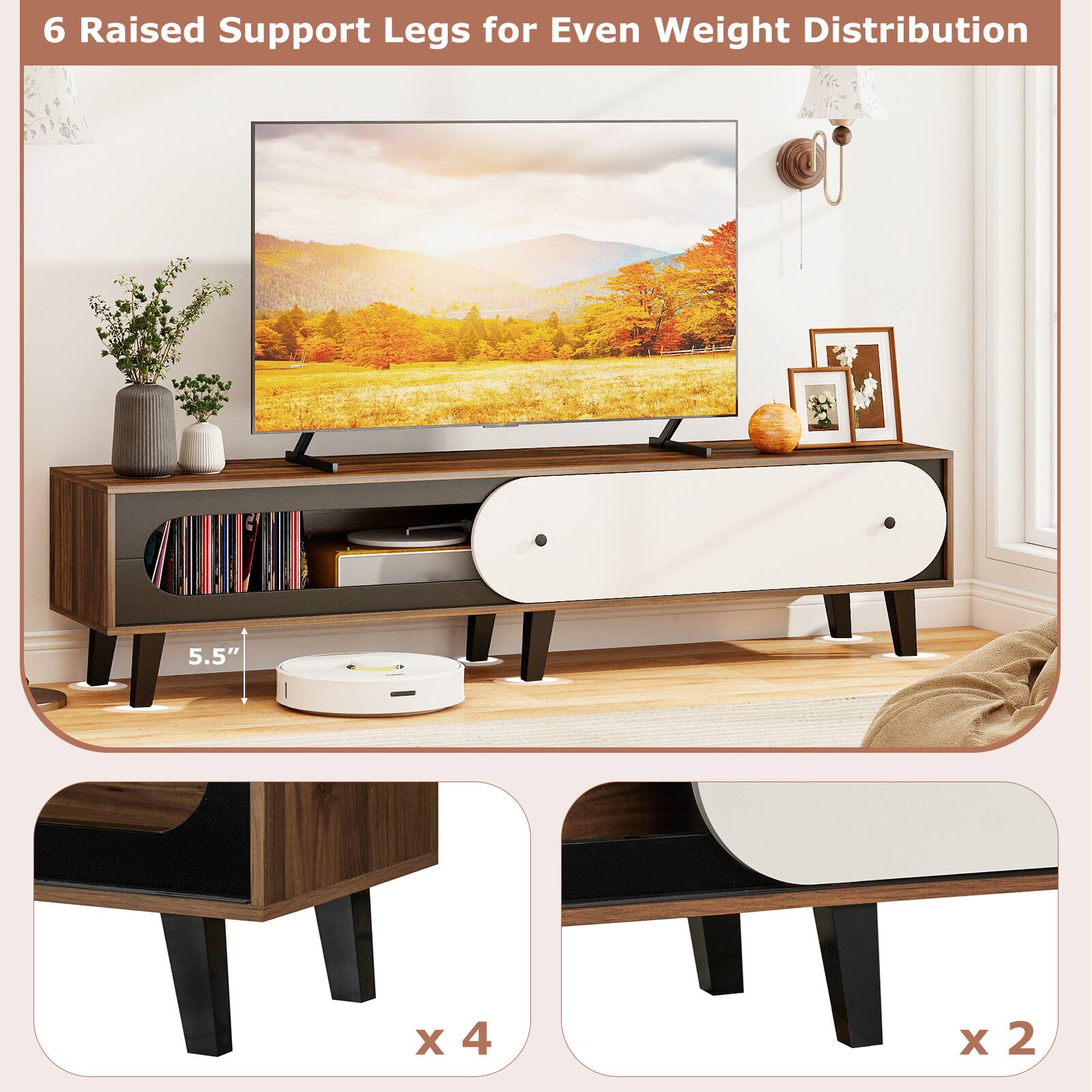 6 Raised Support Legs for Even Weight Distribution  
5.5" x 4 x 2 x 2