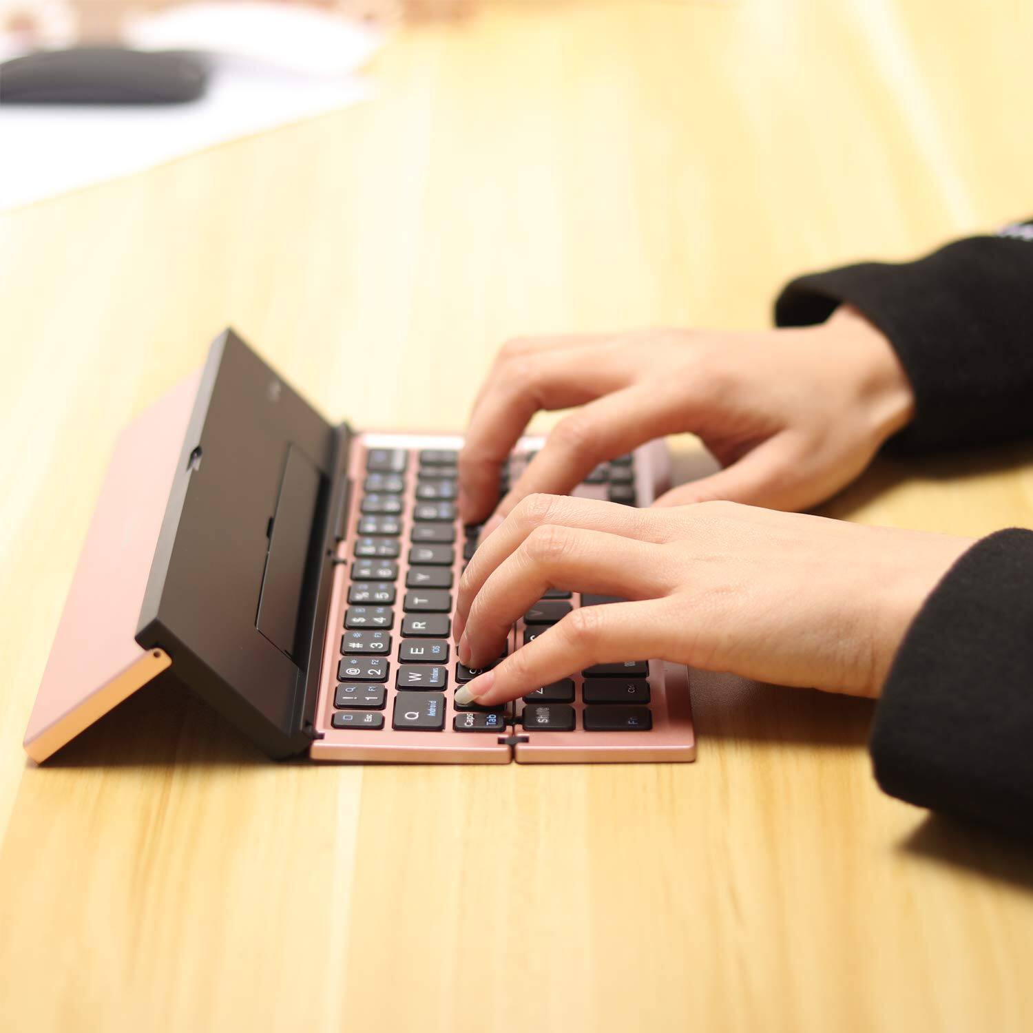 Alt View 5. HM 1810 - Foldable Portable Folding Travel For 15 Pro Plus xs max x 14 13 12 11 ipad ipad Mini 4 Android Tablet Smart - Rosegold.