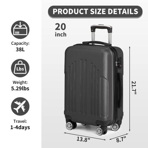 PRODUCT SIZE DETAILS

20 inch

Capacity: 38L

Weight: 5.29lbs

Travel: 1-4 days

Dimensions: 21.7" x 13.8" x 8.7"