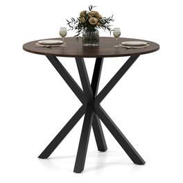 Gymax - 36'' Round Farmhouse Dining Table for 4 w/Stable Intersecting Pedestal Base - Brown