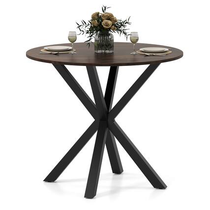 Front. Gymax - Gymax 36'' Round Farmhouse Dining Table for 4 w/Stable Intersecting Pedestal Base Brown - Brown.