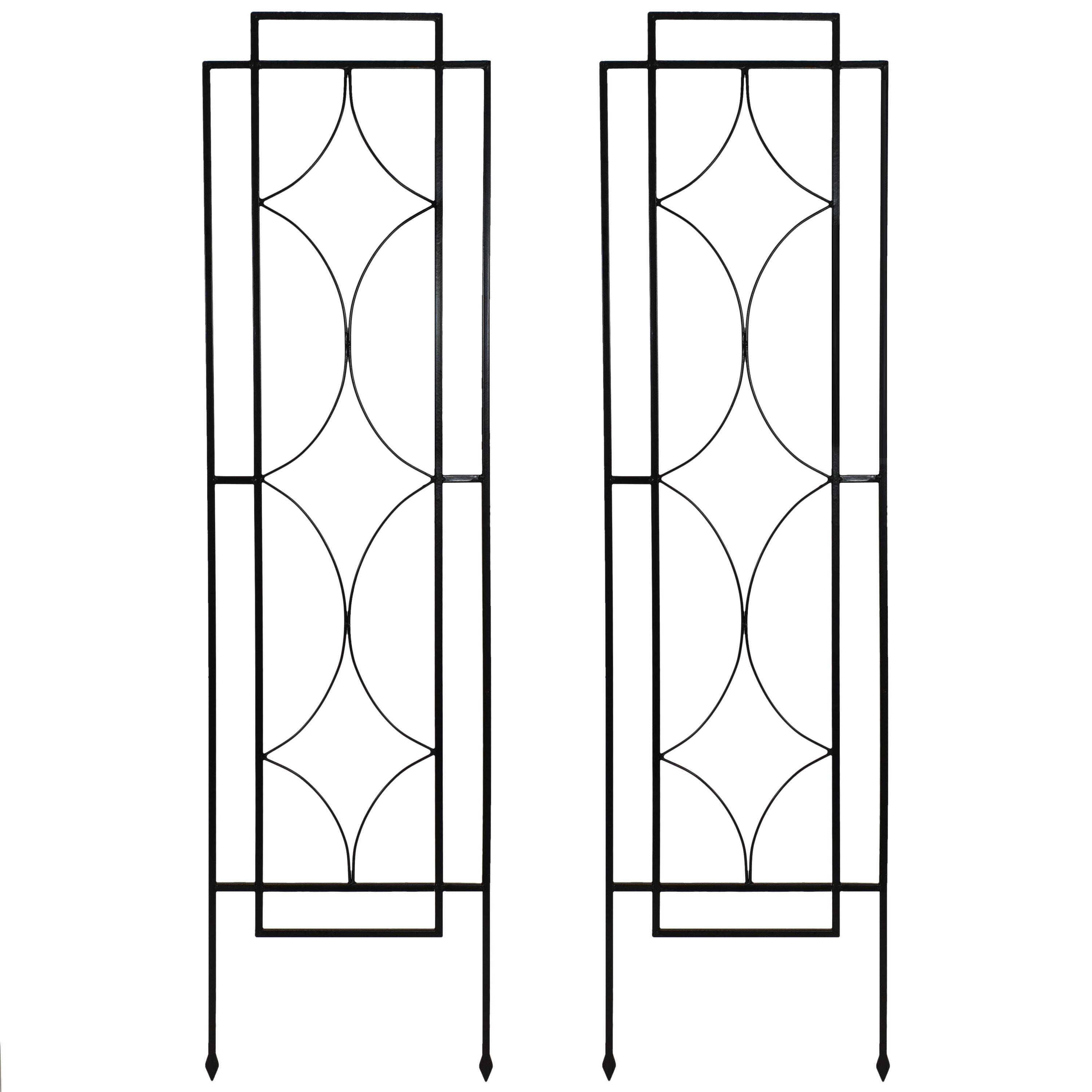 Front. Sunnydaze - Steel Chic Diamonds Garden Trellis - Set of 2 - 60 in - Black.