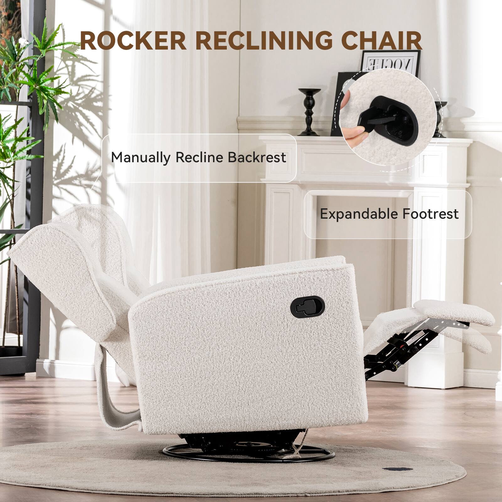 ROCKER RECLINING CHAIR VOGUE Manually Recline Backrest Expandable Footrest