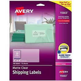 Avery - Easy Peel Laser Shipping Labels, 2" x 4", 100 Labels/Pack - Clear