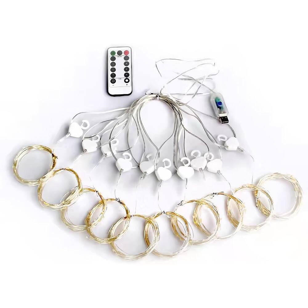 Back. MOSZAR LLC - 300 LED Curtain String Lights, 9.8×9.8ft with Remote, Timer & 8 Modes, Warm White.