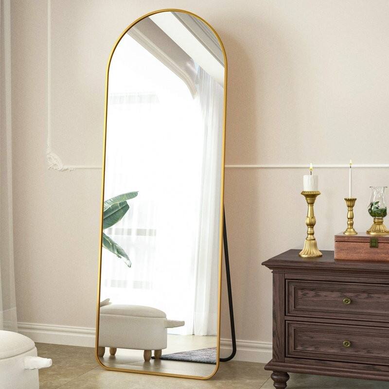 Front. Hivvago - Hivvago Gold Large Full Length Rounded Leaning Wall or Hanging Mirror - Gold.