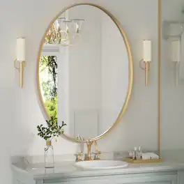 PAIHOME - Rust-Resistant Oval Bathroom Mirror Iron Frame Wall Mirror, HD Glass & Easy Hang - Distortion-Free Vanity Mirror - Gold-22x30 Inch