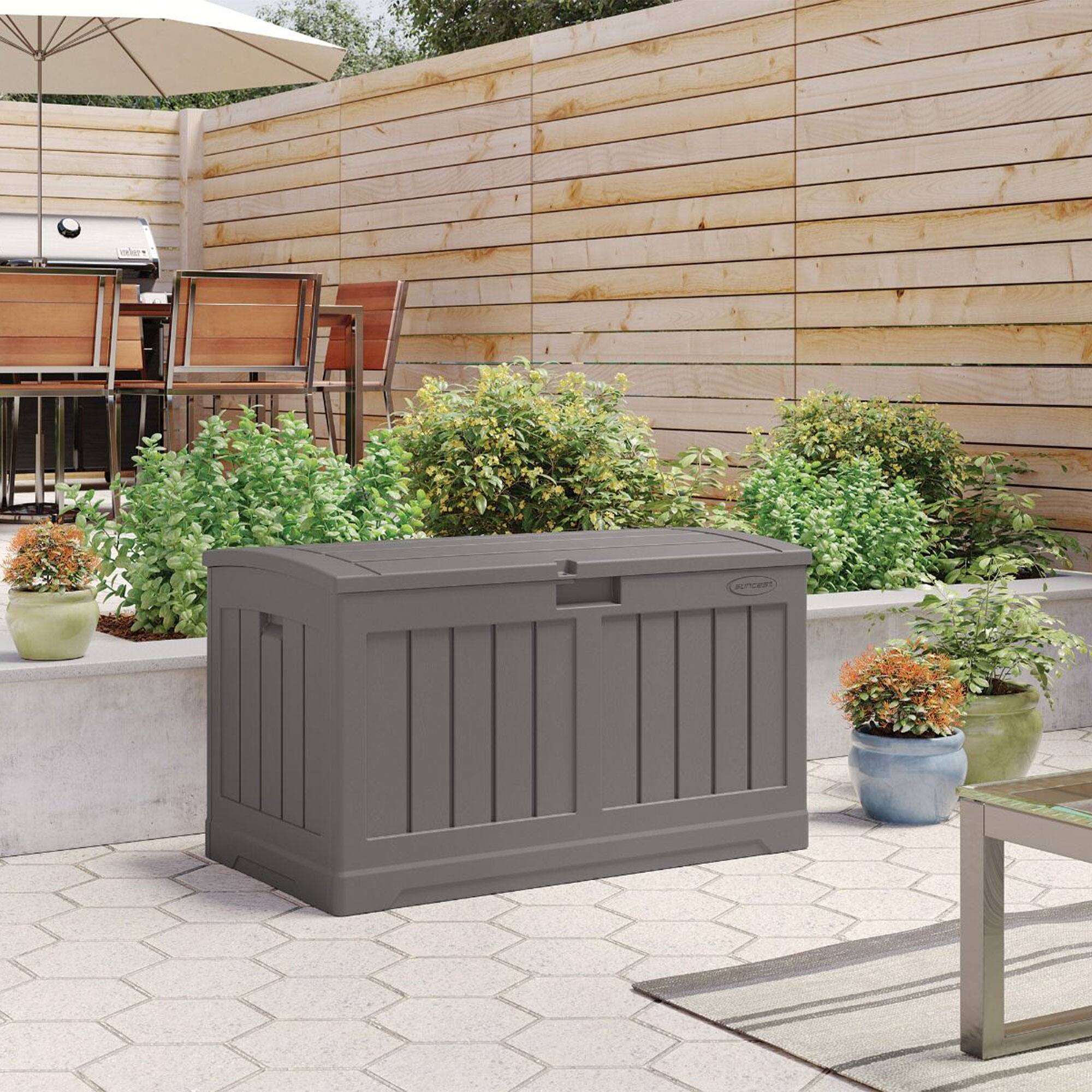 Alt View 2. Suncast - Suncast 50 Gallon Plastic Deck Box with Molded Lockable Feature for Home, Gray - STONEY.