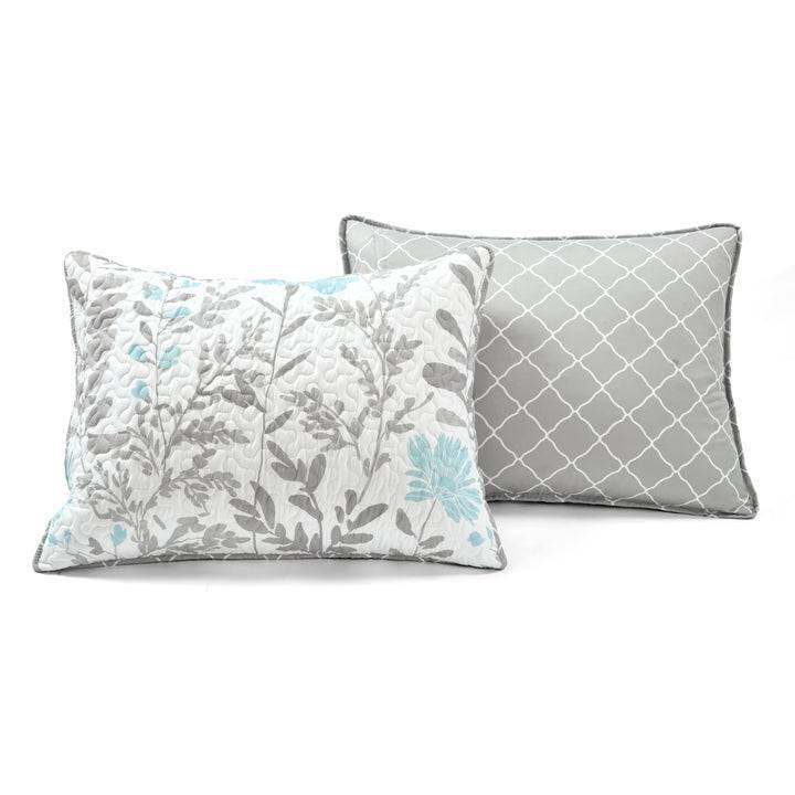 Alt View 1. Hivvago - King Size Blue Grey Floral Lightweight Thin Polyester Fabric 3-Piece Quilt Set - Blue Grey.