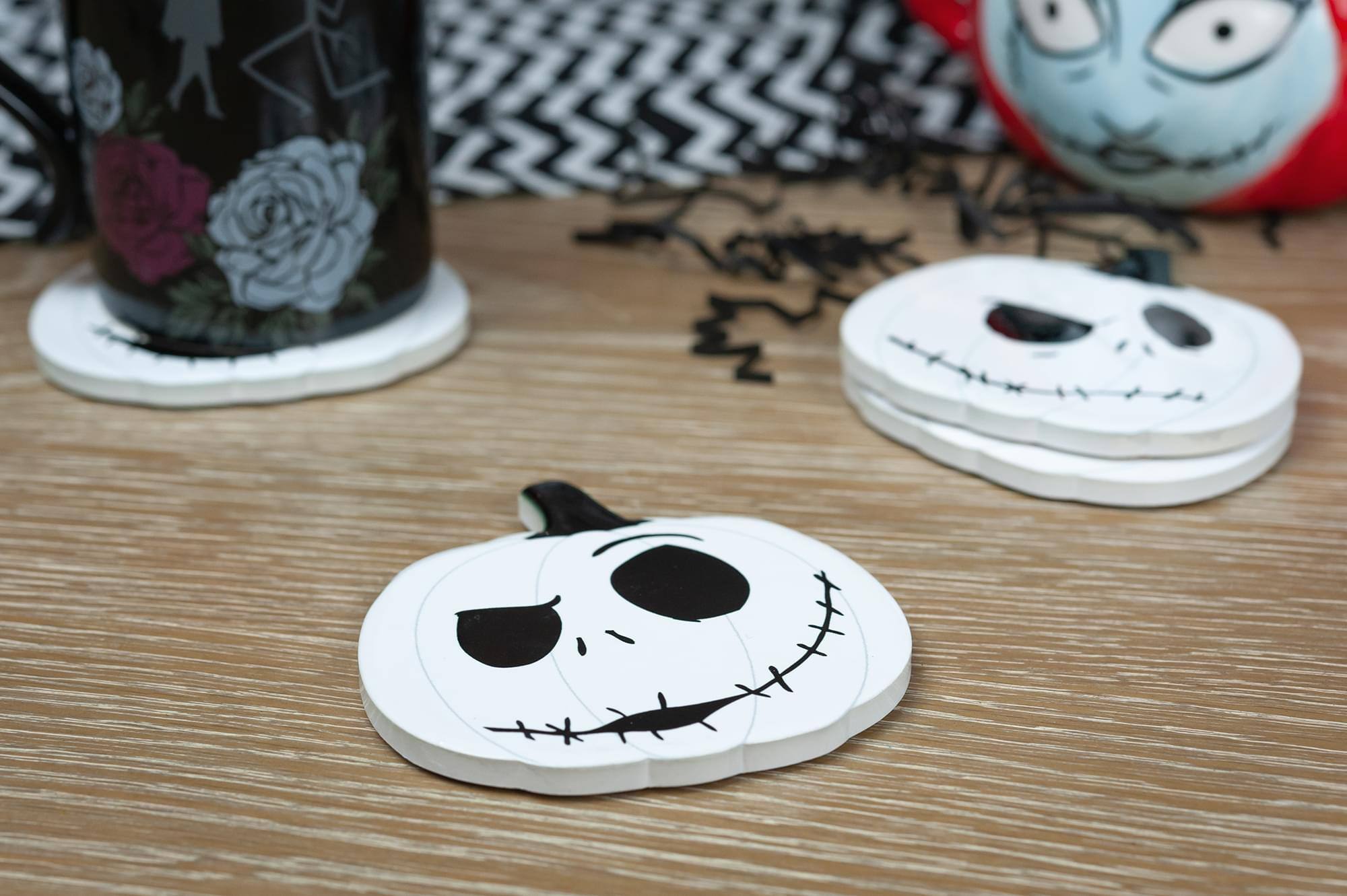Alt View 4. Disney - Nightmare Before Christmas Jack Skellington Pumpkin King Drink Coasters | 4 Pack - White.