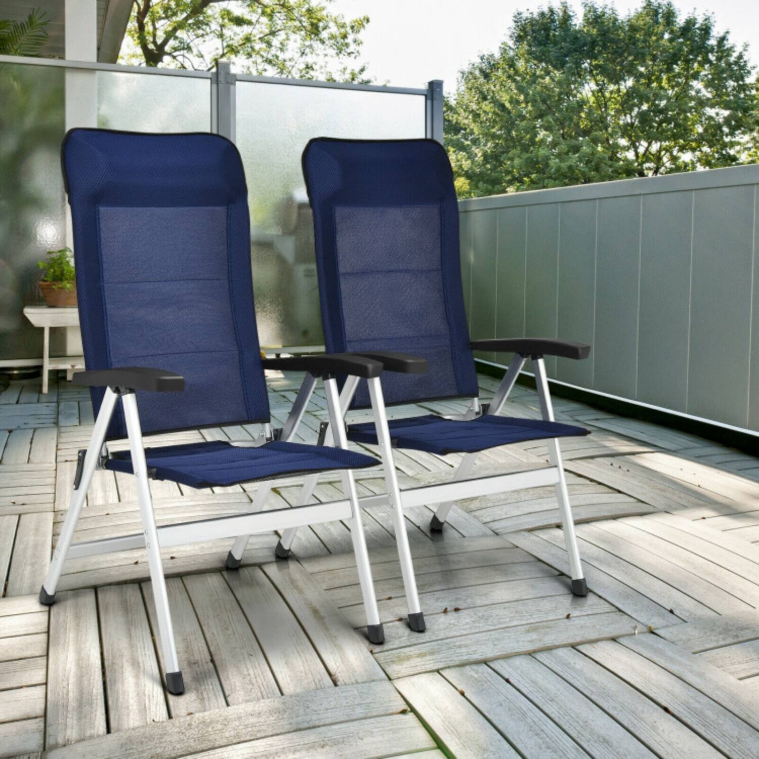 Alt View 4. Mondawe - Set of 2 Folding Patio Dining Chairs w 7-Level Adjustable Backrest & Headrest 300 lbs Outdoor - Navy.