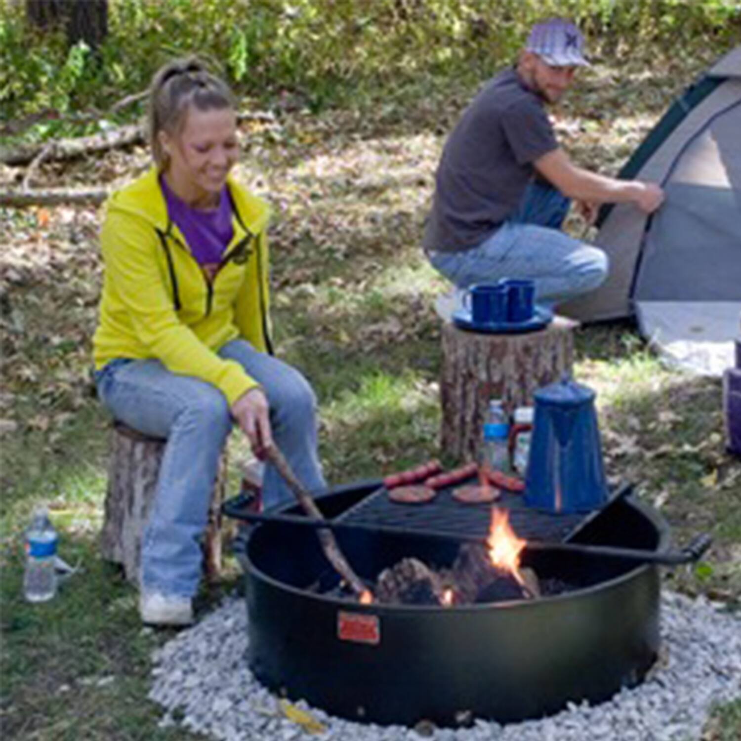 Alt View 3. Pilot Rock - Pilot Rock 24 Inch Steel Ground Fire Pit Ring and Metal Cooking Grate, Black - Black.