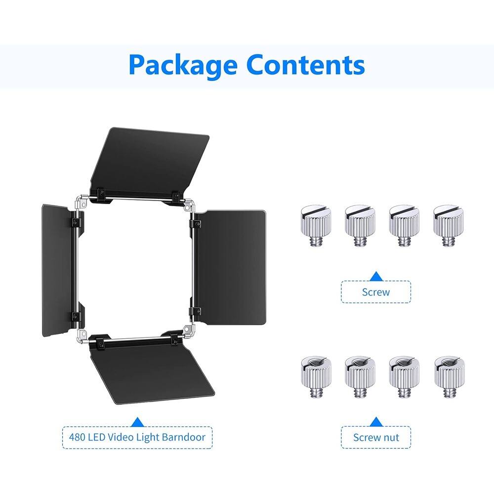 Package Contents

- 480 LED Video Light Barn Door
- Screw
- Screw nut