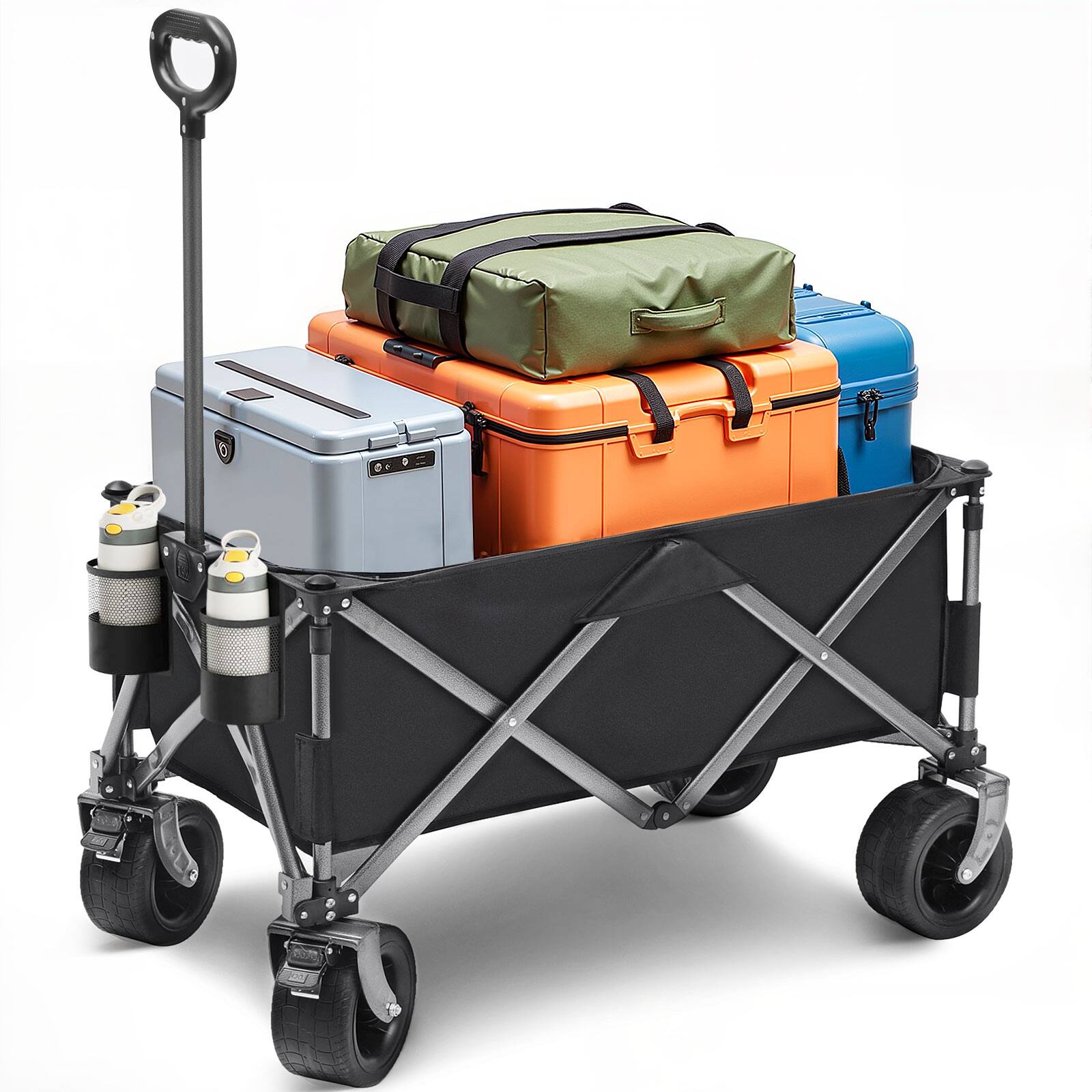 Sugift - 600 Pounds Heavy Duty Foldable Wagon Cart Collapsible Utility Cart with Extra Large Wheels - Black