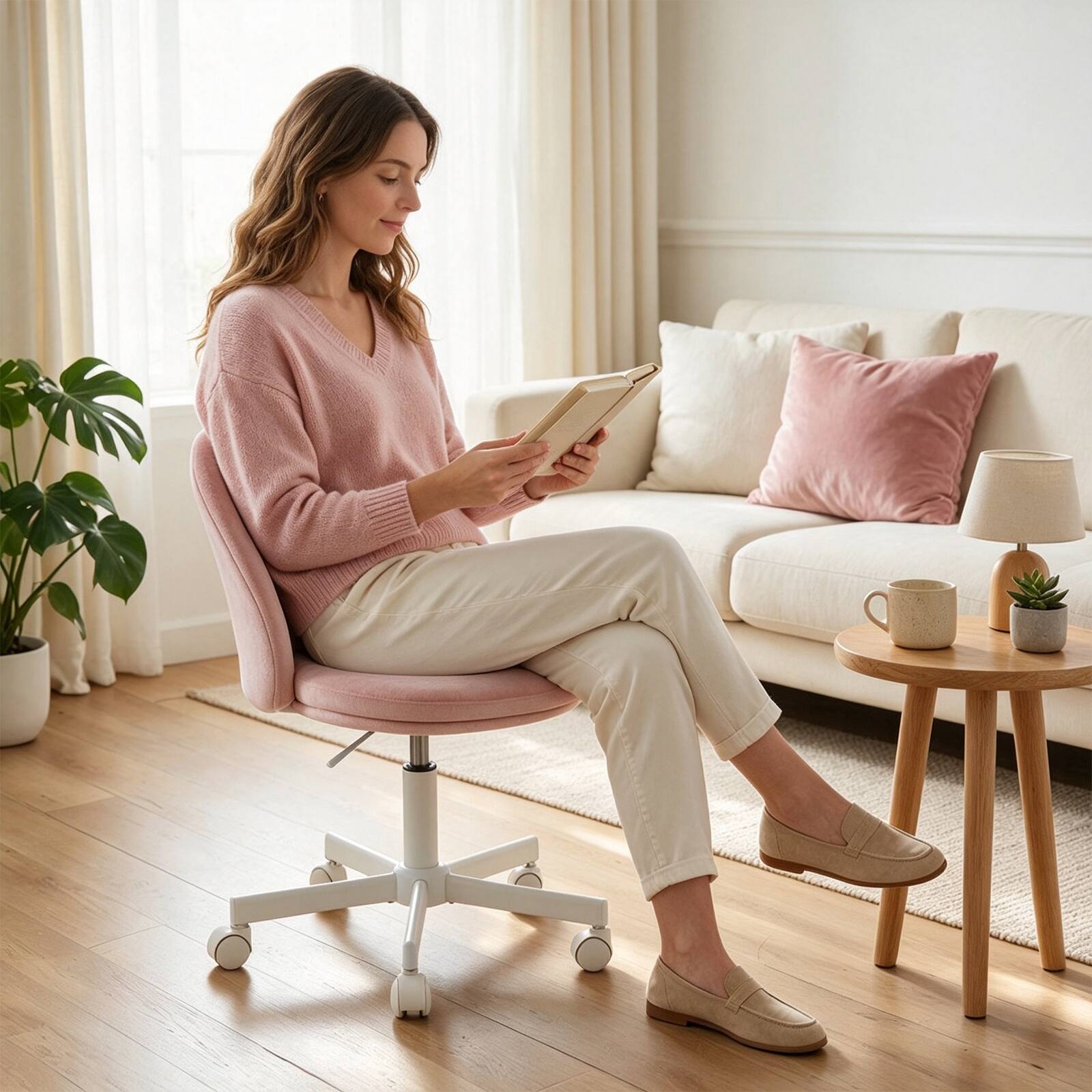 Costway Ergonomic Makeup Chair with Lumbar Support, Vanity Chair ...