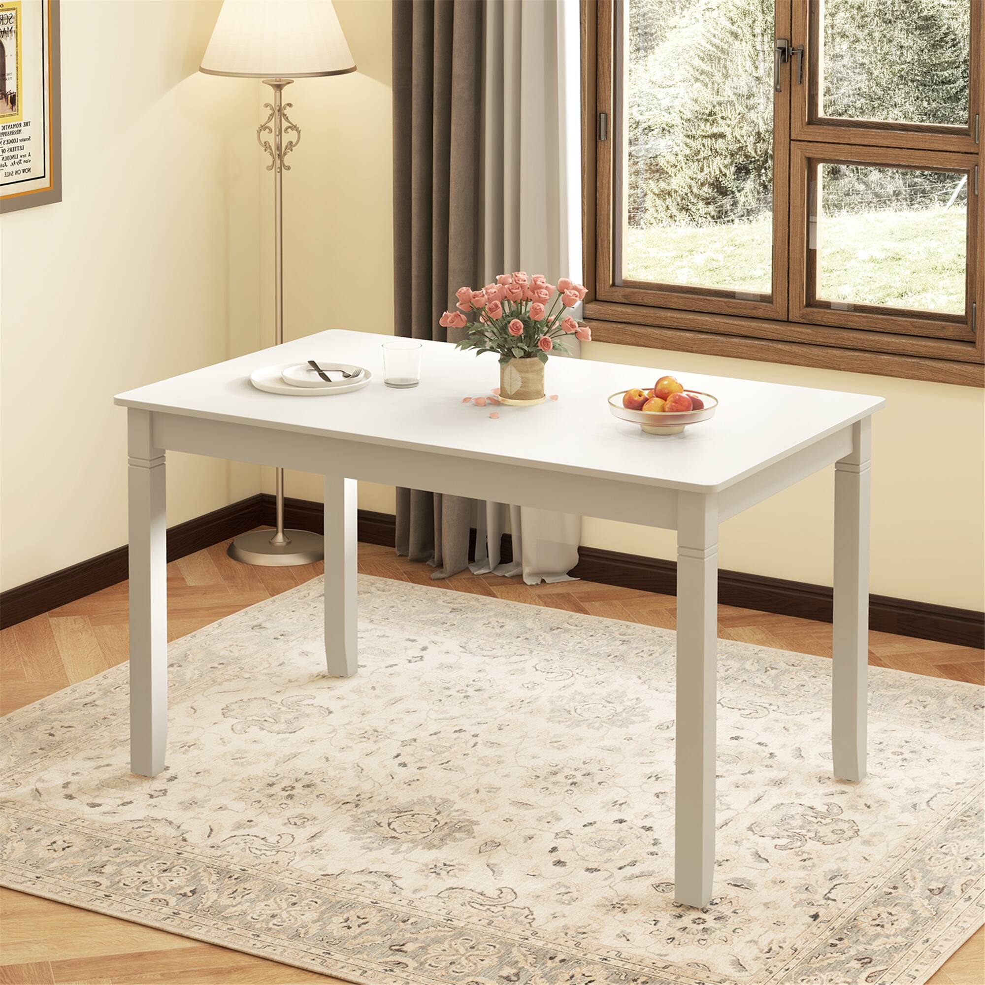 Alt View 1. Gymax - Gymax 48'' Wooden Dining Table for 4 People w/ Rubber Wood Legs Rectangular Table White - Cream White.