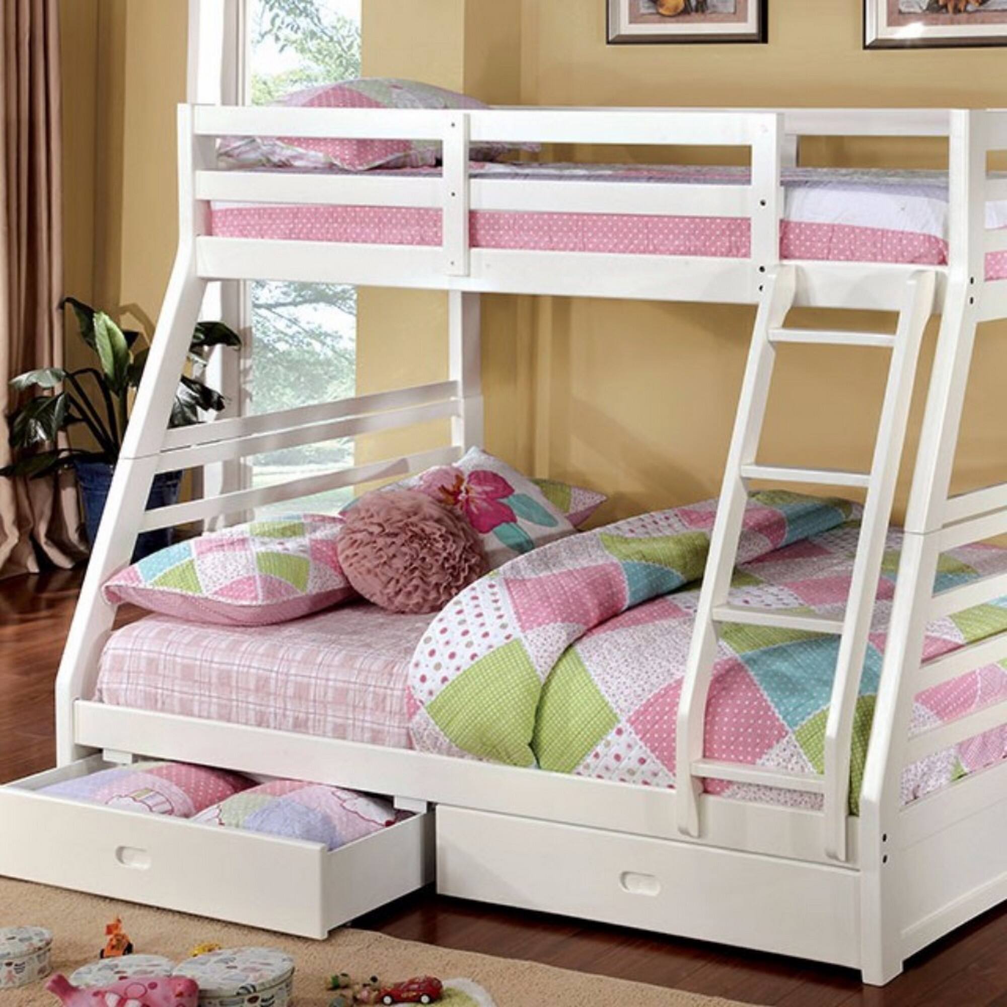 Alt View 1. Manhattan Lane - Twin Over Full Wooden Bunk Bed with Storage - White.