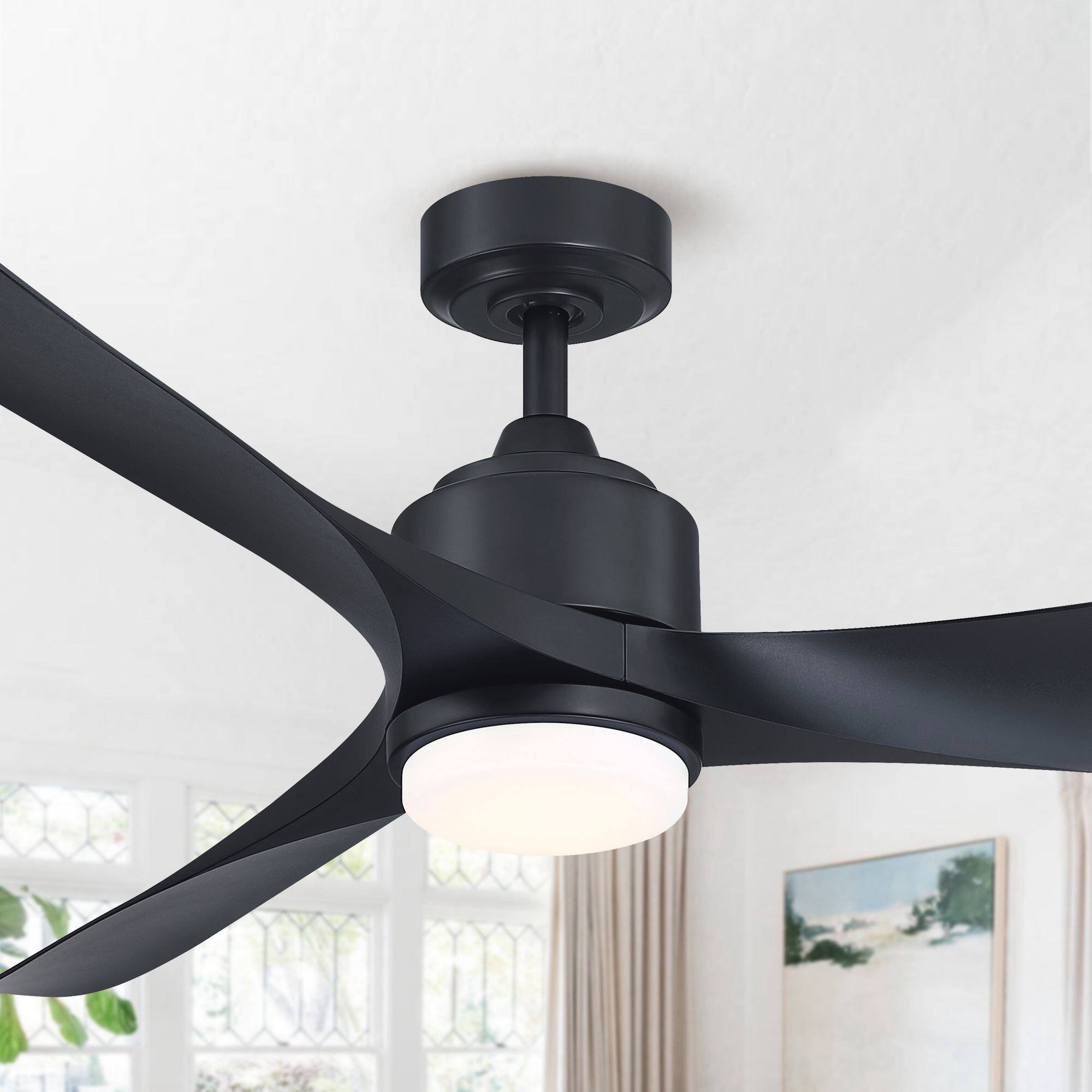 Angle. Parrot Uncle - 66 in. Modern Integrated LED Black Propeller Ceiling Fan with Light and Remote - Black.