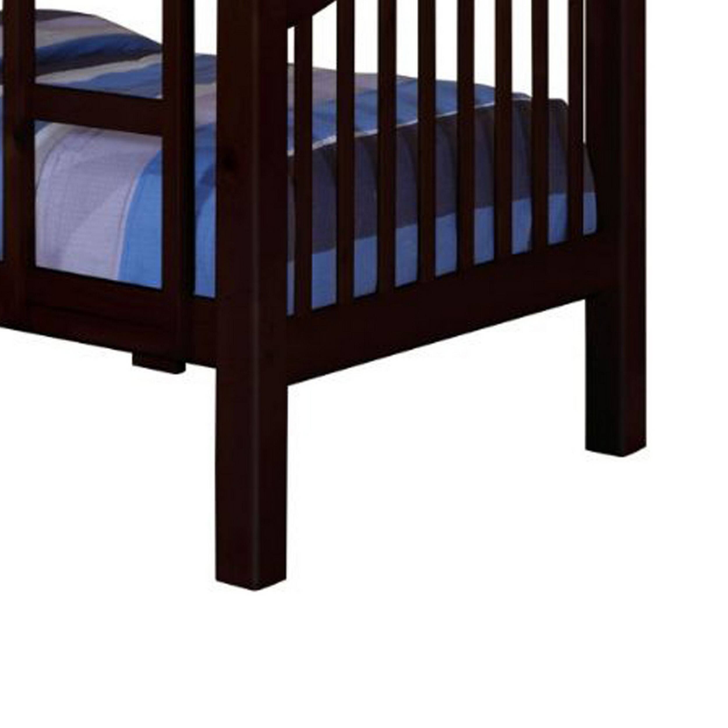 Alt View 3. Manhattan Lane - Twin Over Twin Bunk Bed, Pine Wood, Slatted Headboard - Brown.