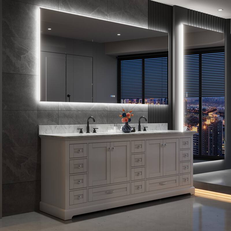 Angle. WELLFOR - 84 in x 42 in Rectangular Frameless Bathroom Vanity Mirror with LED Light&Anti-Fog, Aluminum Backlights Mirror - Chrome.