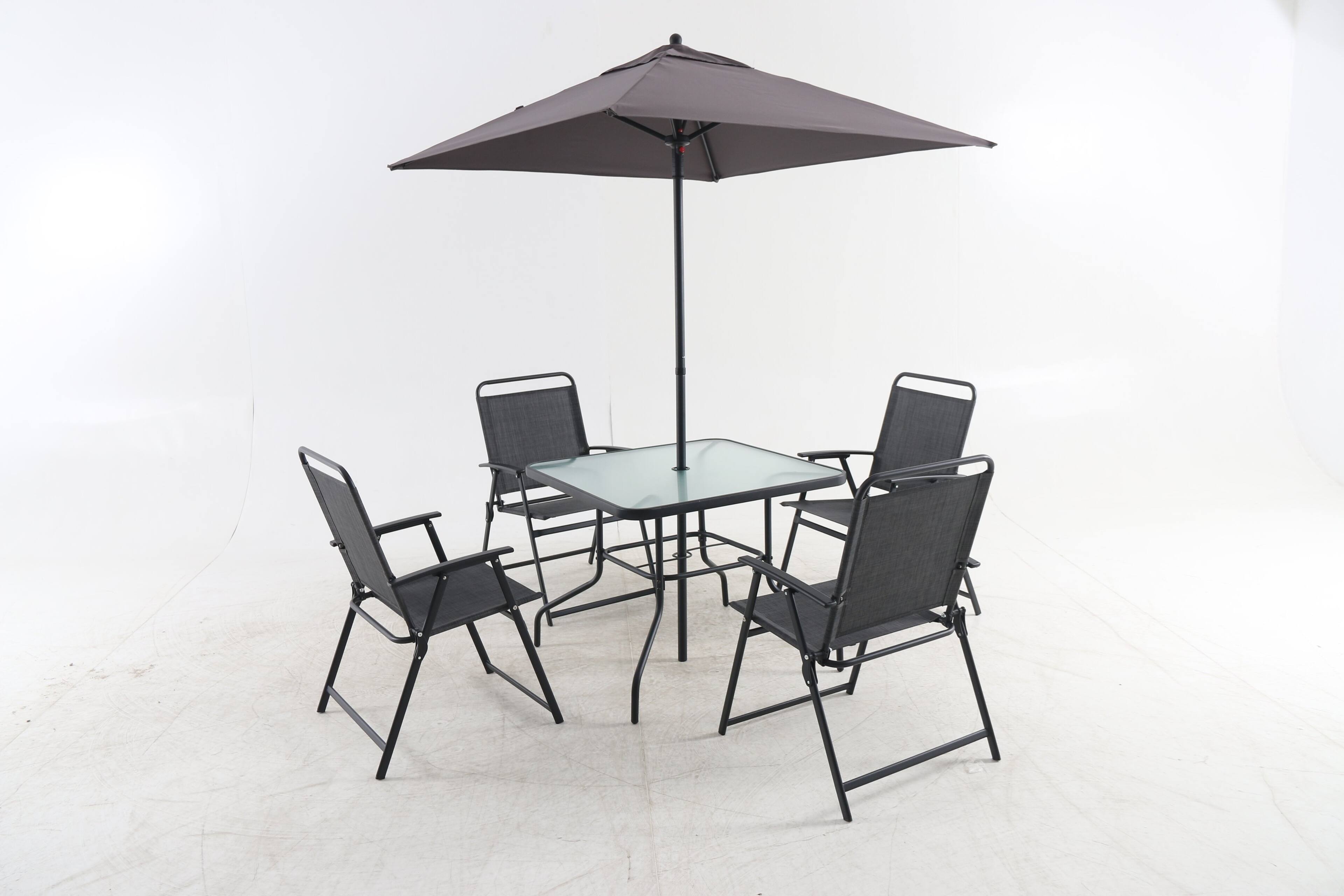 Angle. APRILSOUL - For Living Sling Folding Dining Set Steel Frame Tempered Glass Umbrella Included - Gray.