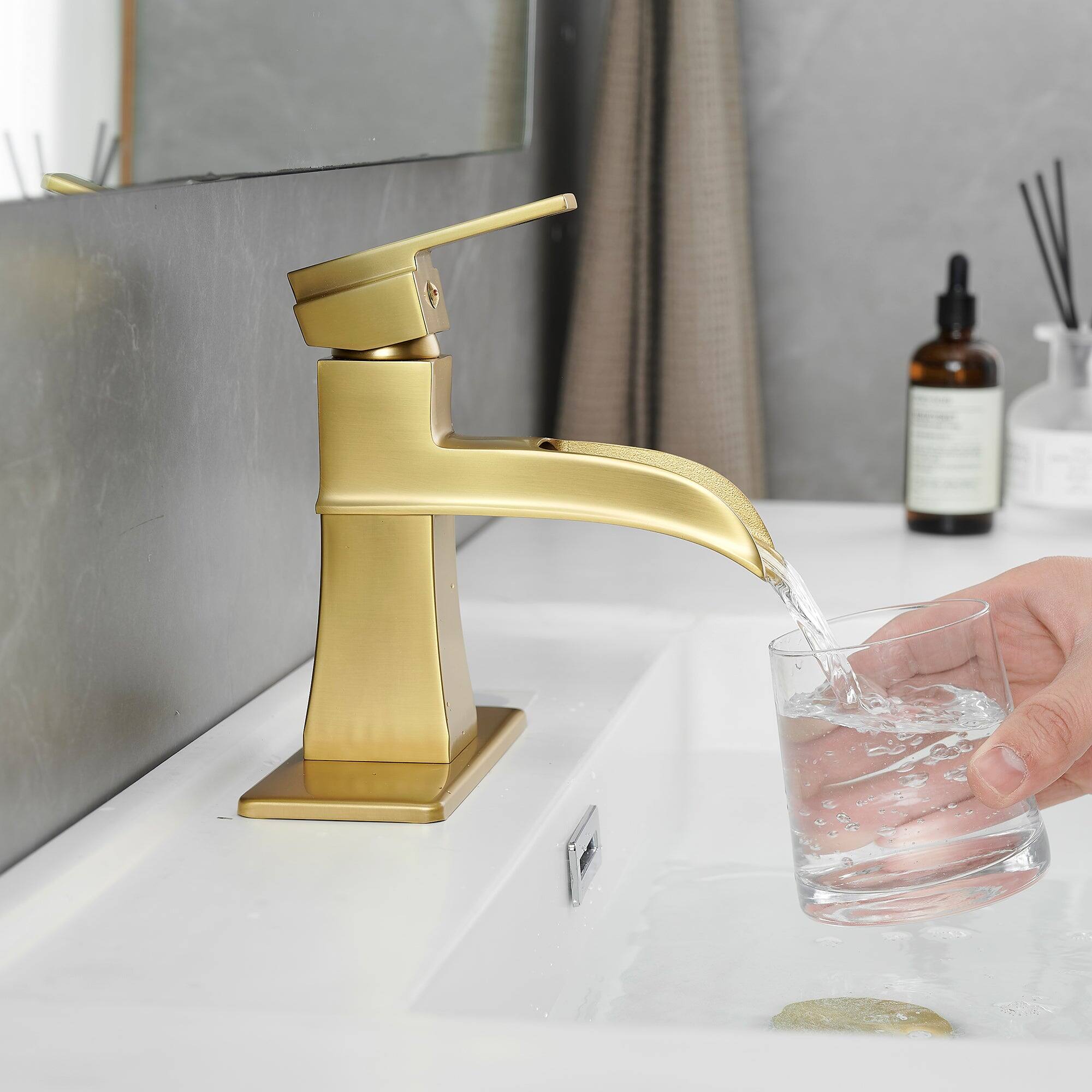 Alt View 4. Boyel Living - Single Handle Single Hole Bathroom Faucet Brushed Gold with Deck Plate Pop Up Drain and Water Supply Hoses - Brushed Gold.