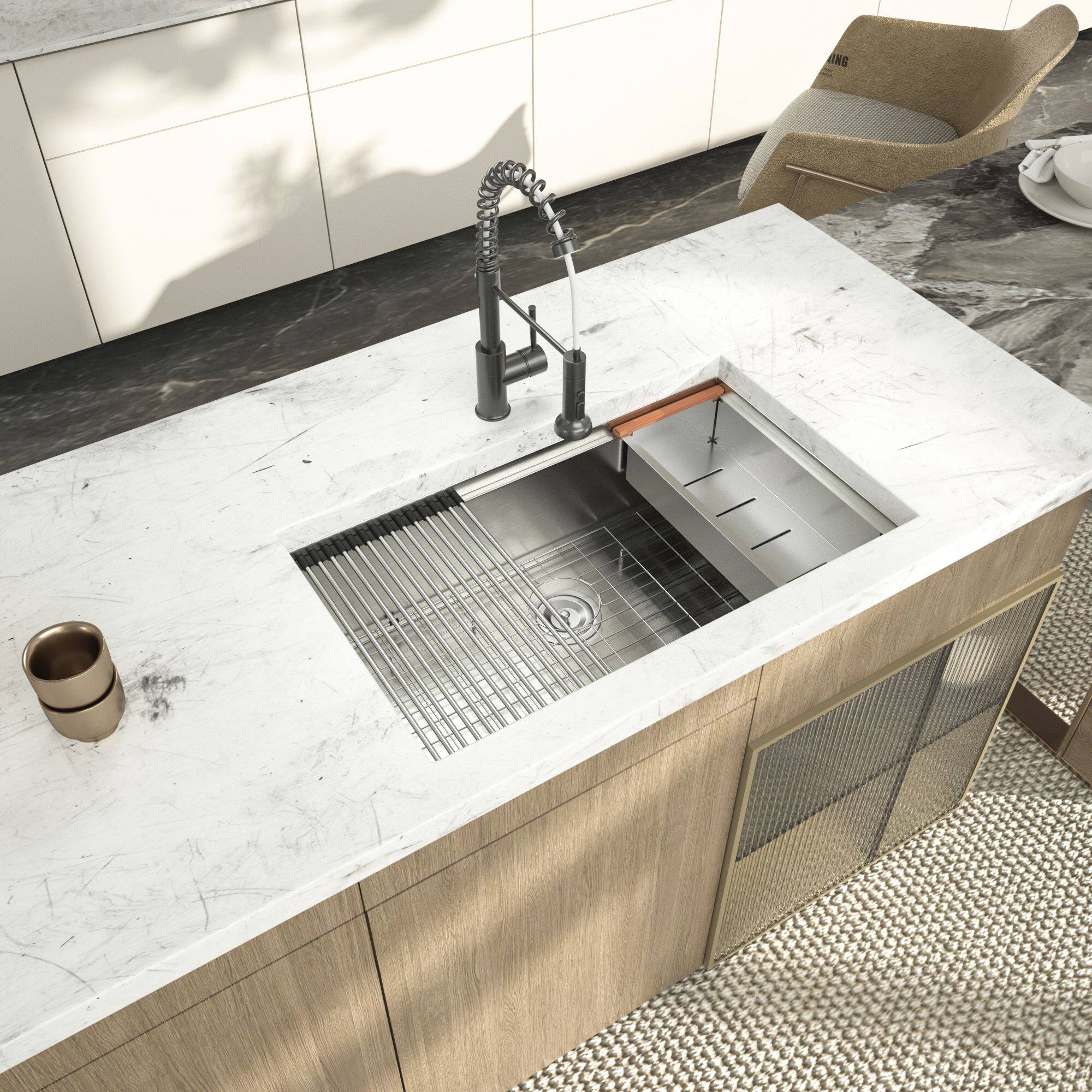 Back. Lordear - 32"x19"x 10" Single Bowl Undermount Workstation 16 Gauge Stainless Steel Kitchen Sink - Stainless steel.