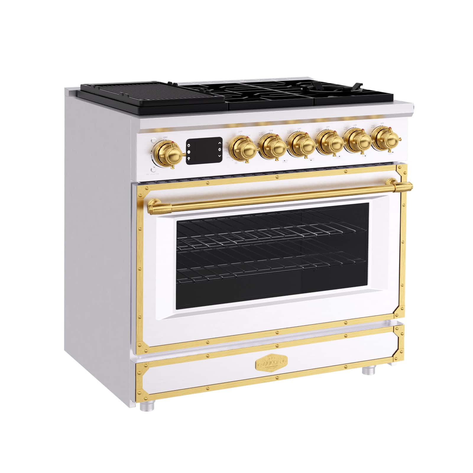Akicon - 4.2 Cu.ft Freestanding Gas Rapid Convection Range with 6 Sealed Burners and Cast Iron Grates in Satin White - Satin White