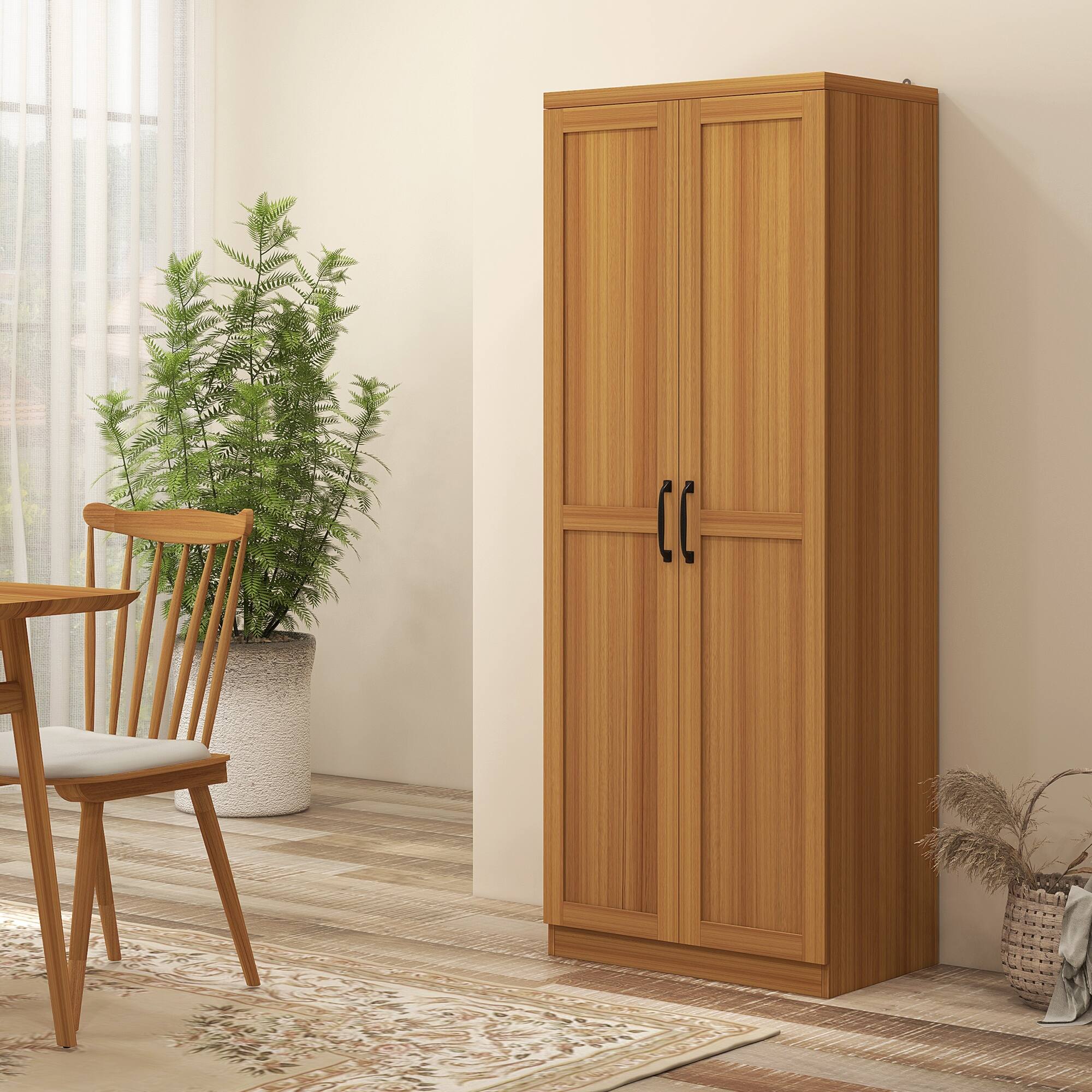 Alt View 7. Homcom - 2-Door Kitchen Pantry, Freestanding Cabinet with 2 Adjustable Shelves for Dining Room - Orange.
