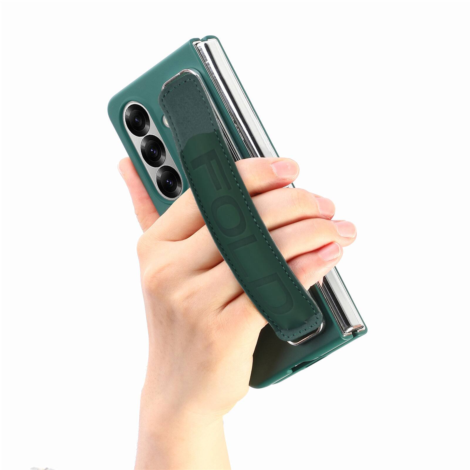 Alt View 3. Dteck - Shockproof Wristband Phone Case for Samsung Galaxy Z Fold7 with Screen Protector, Slim Hard PC TPU Full Protective Cover - Darkgreen.