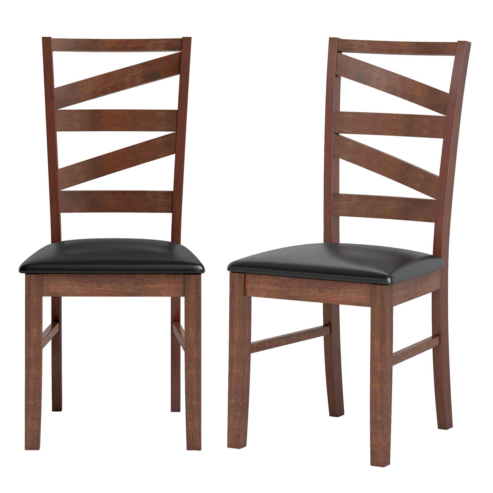 Gymax - Dining Chairs Set of 2 Rubber Wood Legs Faux Leather Upholstered Seat Armless - Brown