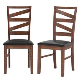 Gymax - Dining Chairs Set of 2 Rubber Wood Legs Faux Leather Upholstered Seat Armless - Brown