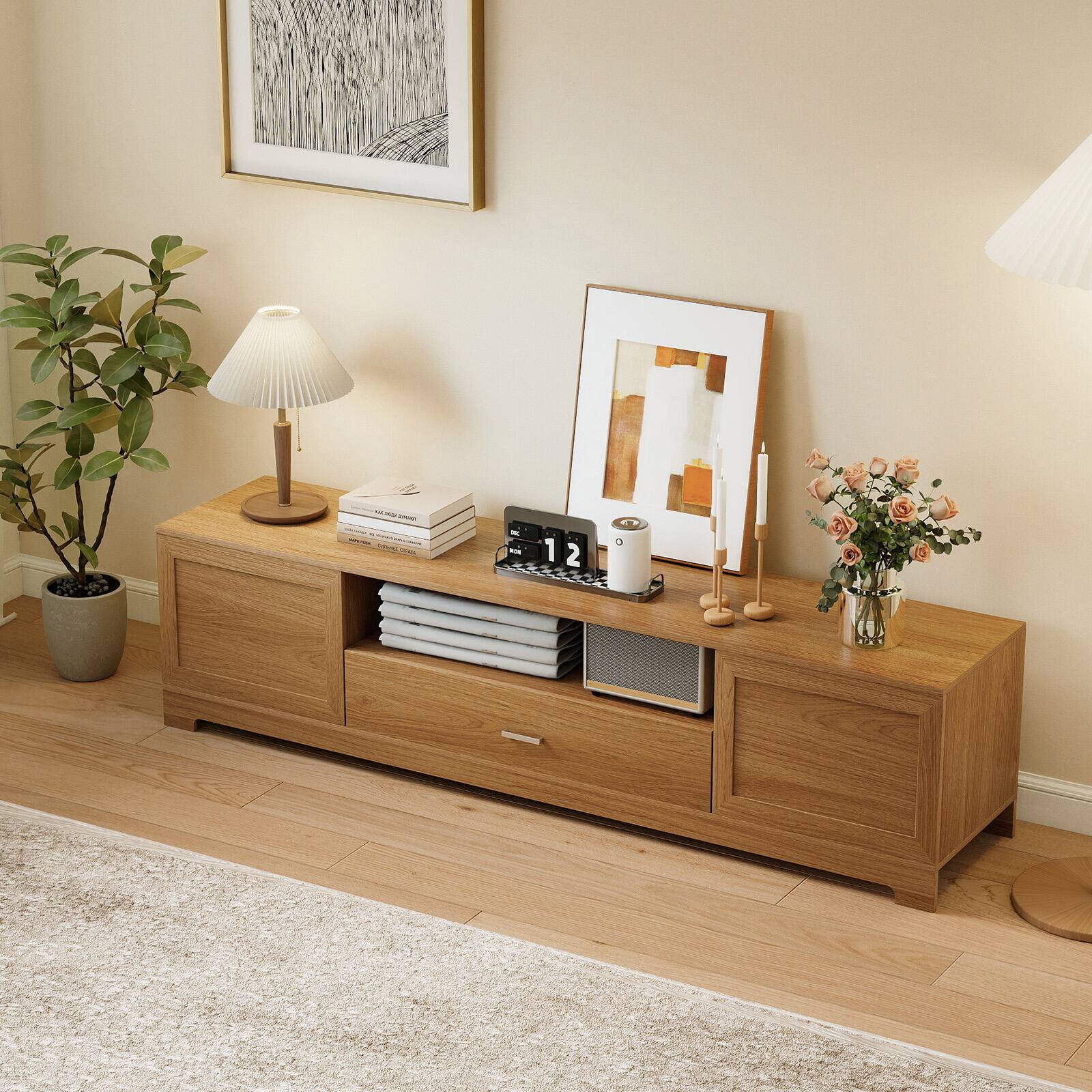 Alt View 1. Gymax - Gymax TV Stand for TVs up to 80'' w/Drawer Cable Hole Entertainment Center for  Bedroom - Yellow.