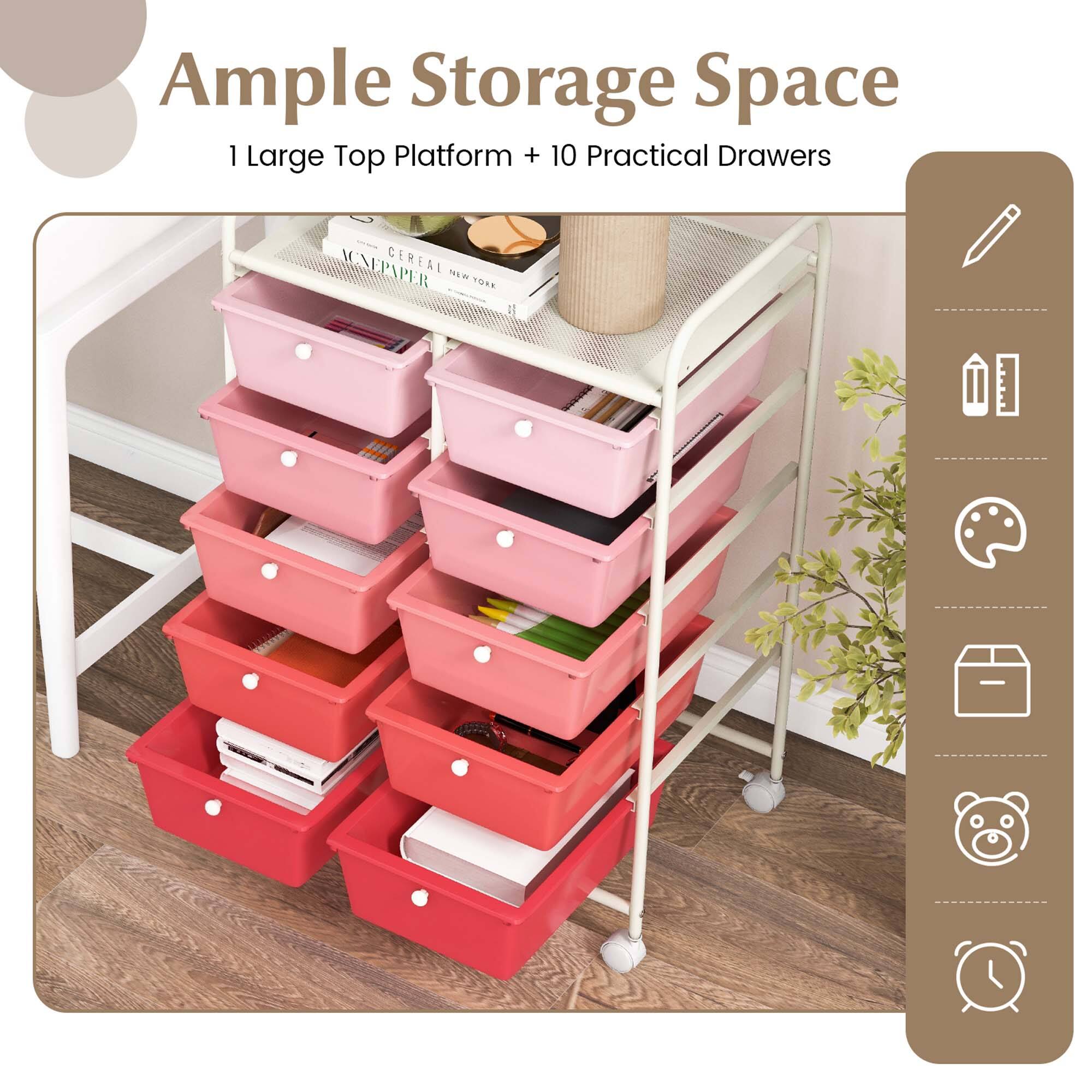 Ample Storage Space 1 Large Top Platform + 10 Practical Drawers