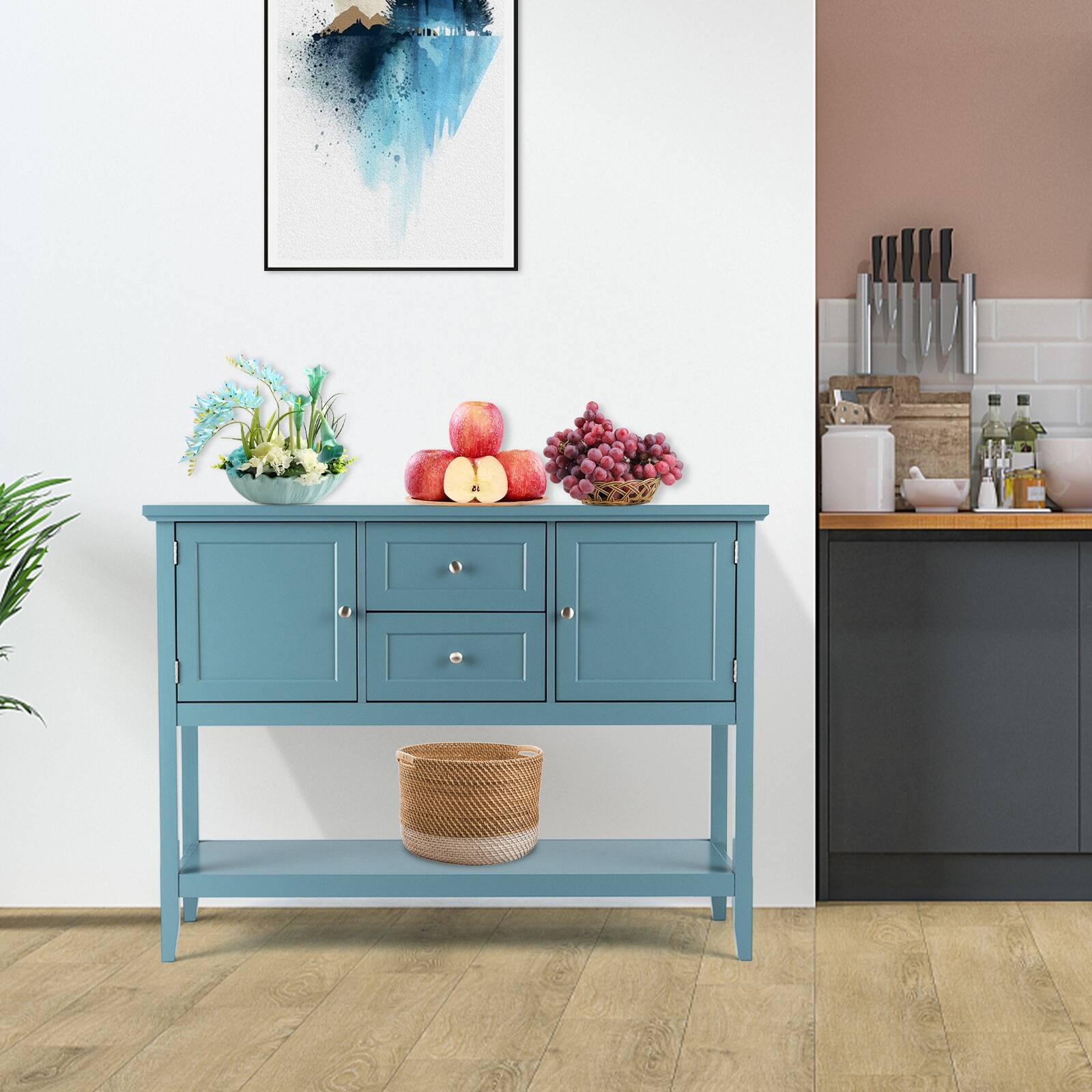 Alt View 2. SlickBlue - Wooden Sideboard Buffet Console Table with Drawers and Storage - Blue.