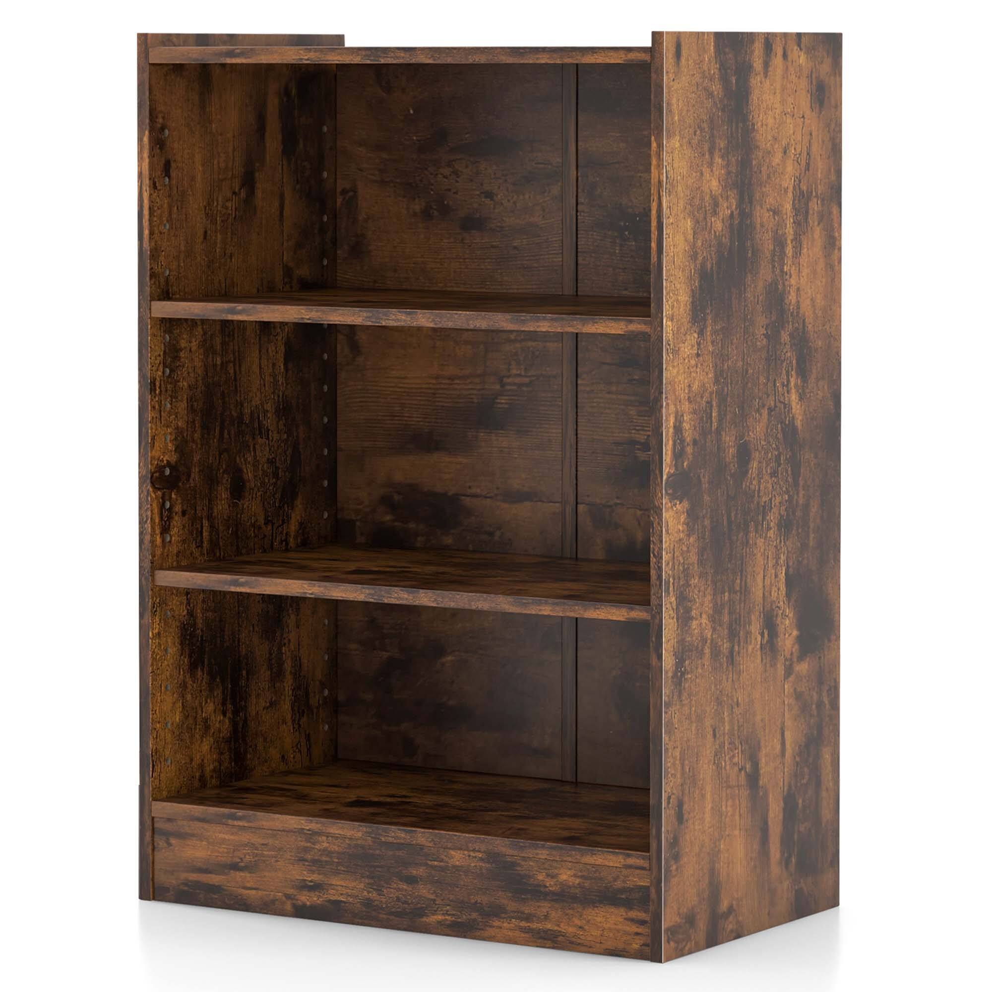 Alt View 17. Costway - 3-Tier Bookcase Open Multipurpose Display Rack Cabinet with Adjustable Shelves - Rustic Brown.