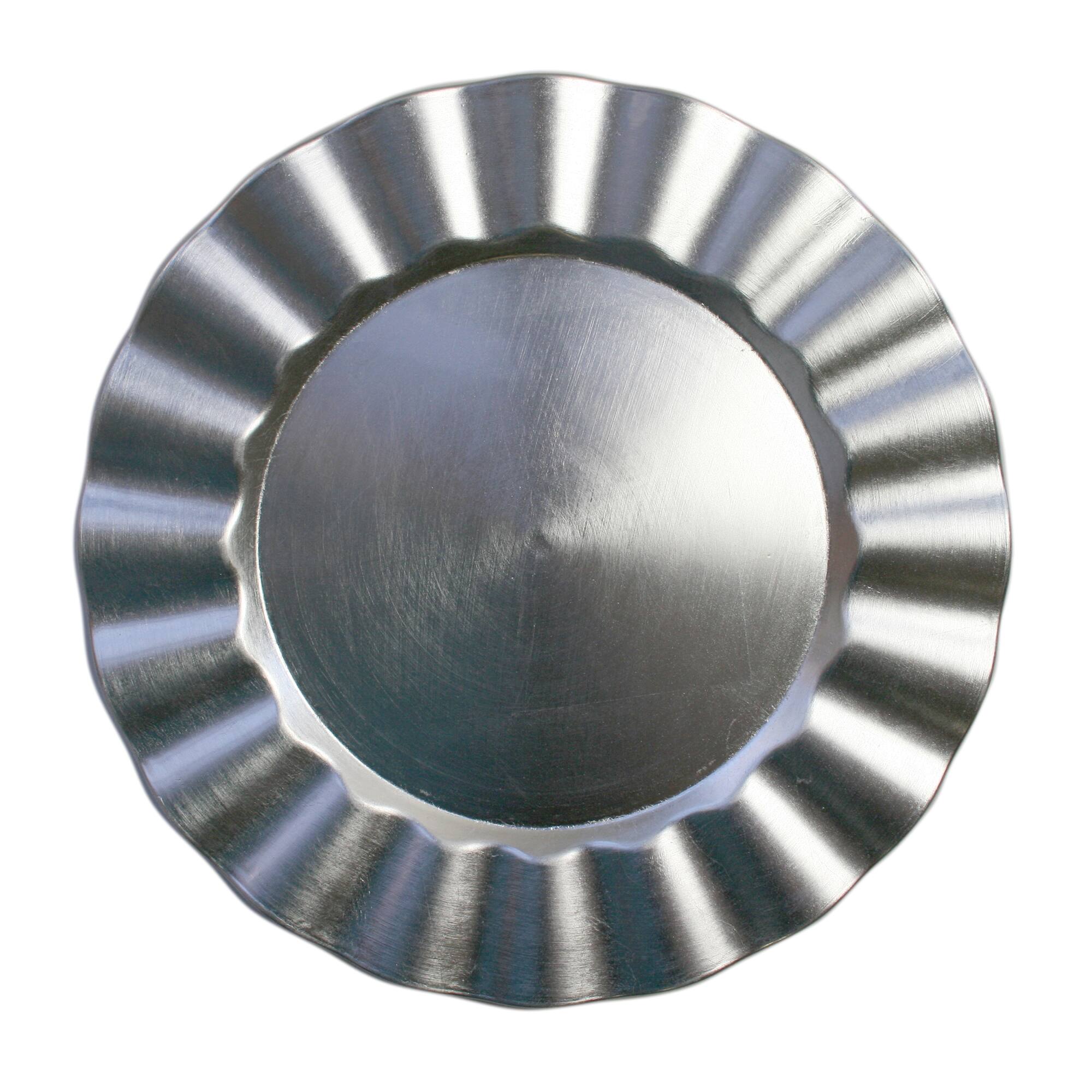 Angle. American Atelier - Silver Ruffled Charger Plate Set- 12 Pieces - Silver.