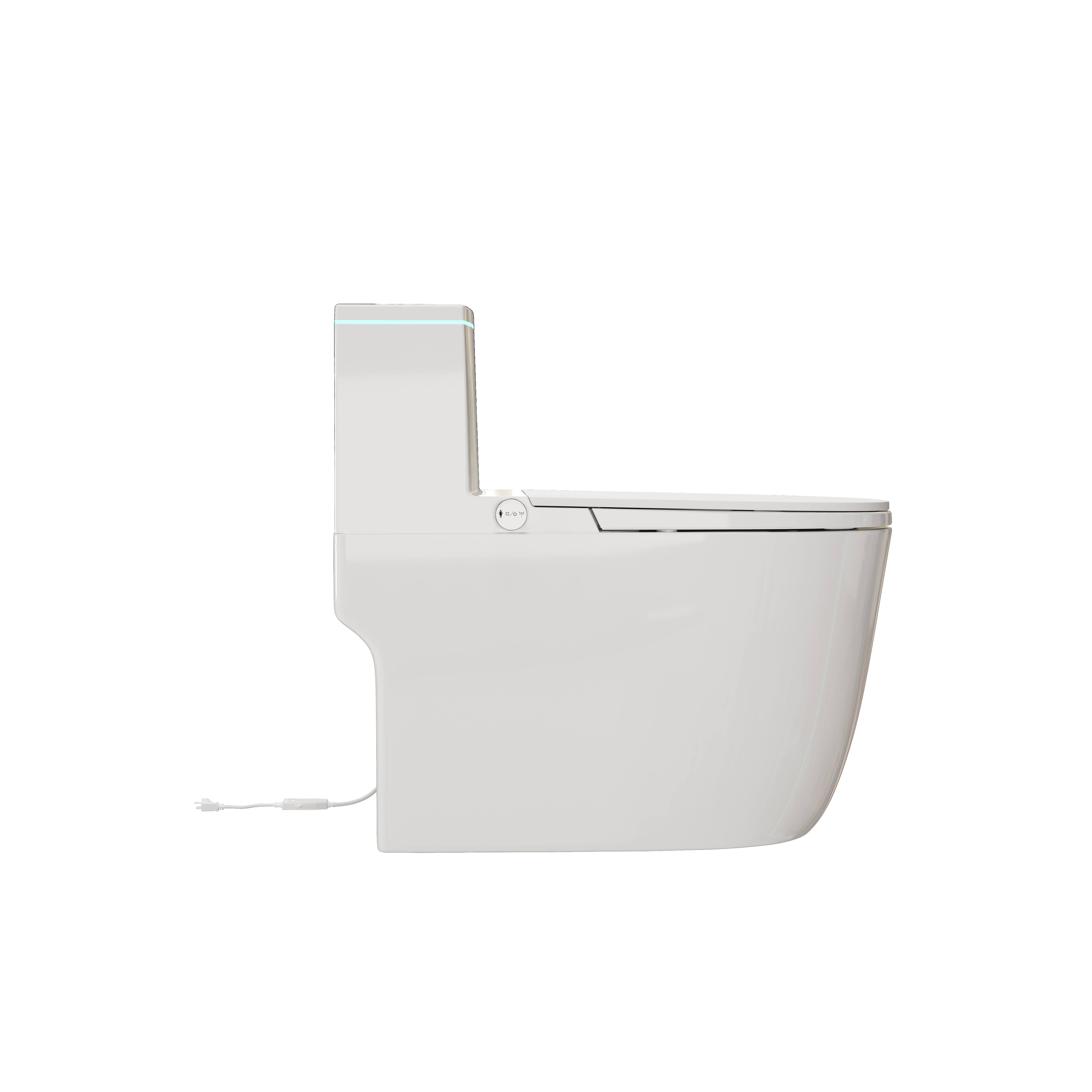 Angle. TOTTE - Smart Bidet Toilet with Built-in Tank, Auto Open/Close, Digital Display & Power-Outage Flush - White.