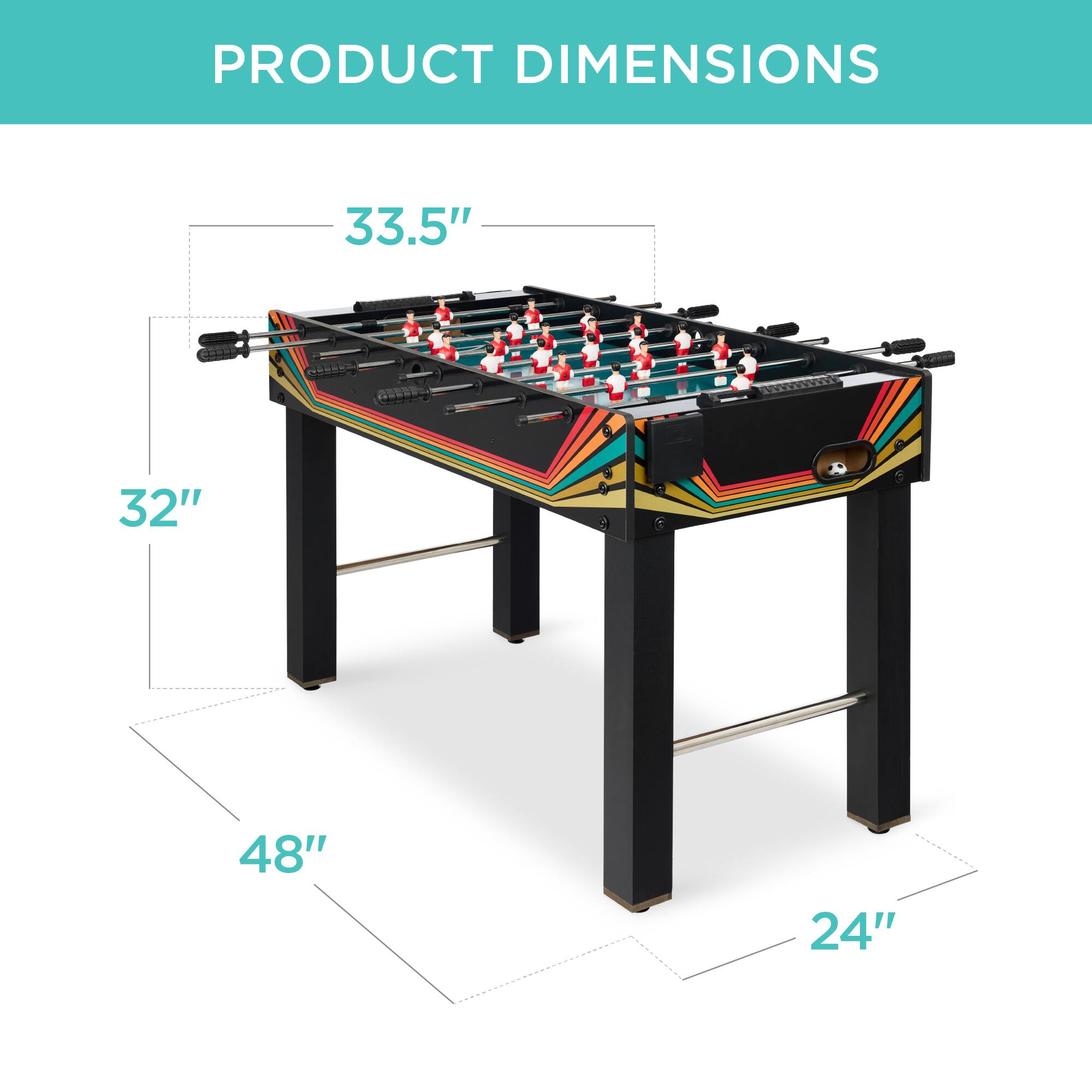 The product dimensions are 33.5", 32", 48", and 24".